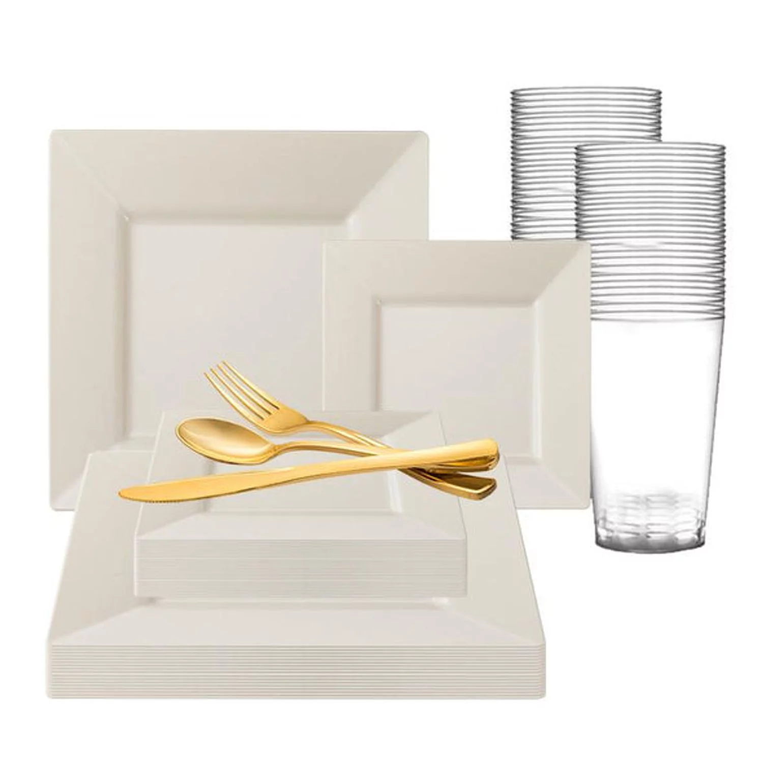 Smarty Ivory Square Plastic Wedding Value Set (60 Guests)
