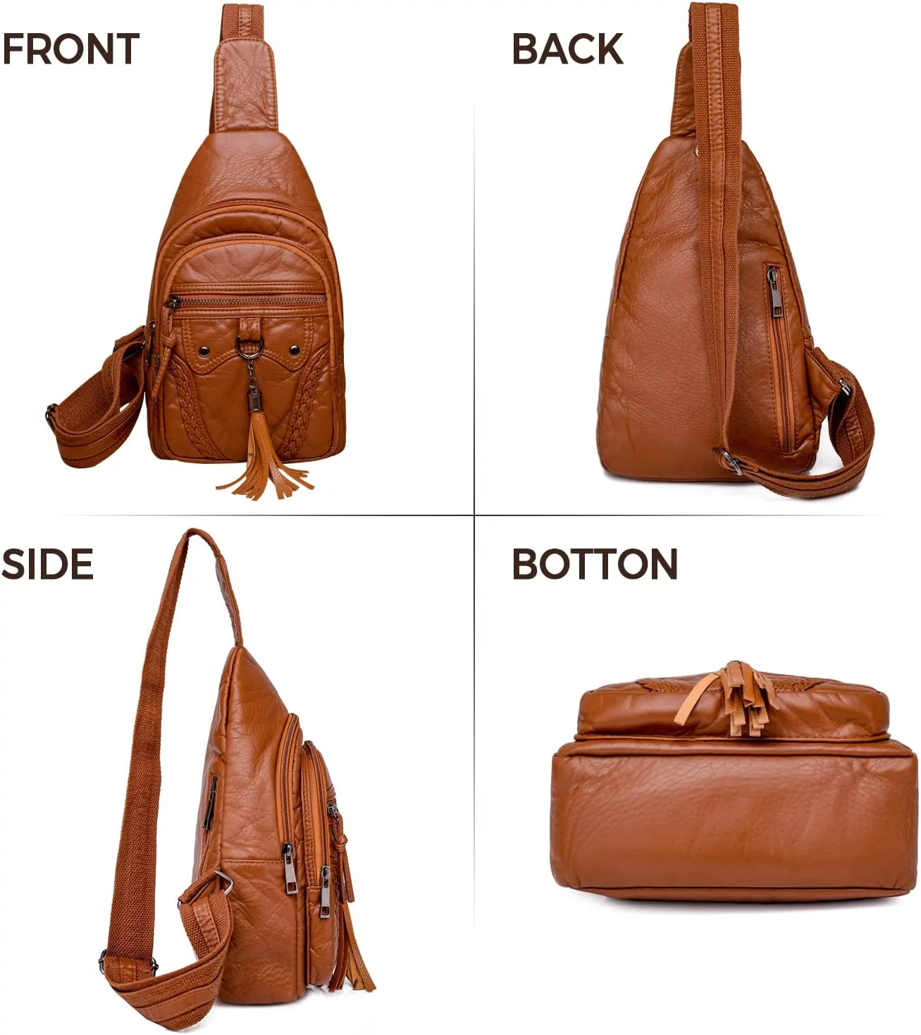Leather Sling Bag For Women Waterproof Crossbody Bag Chest Bag Fashionable Small Backpack Purse For Travel Hiking