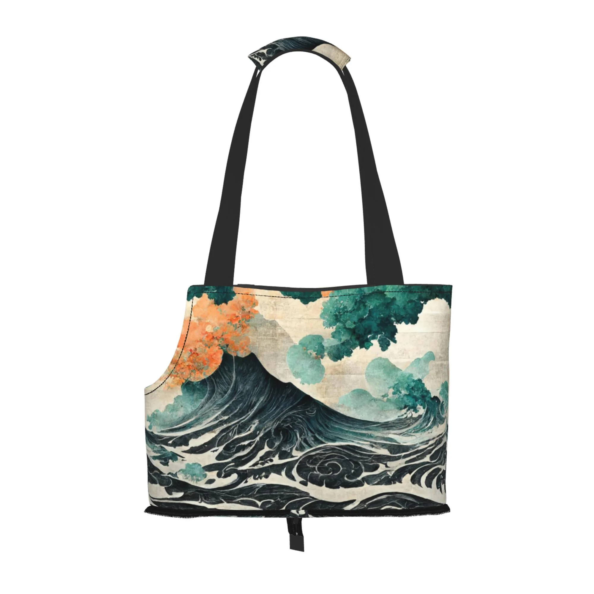 XMXY Dog and Cat Sling Carrier, Collapsible Soft Pouch Traditional Japanese Waves Flower Pet Tote Bag, Small Kitten Puppy Outdoor Travel