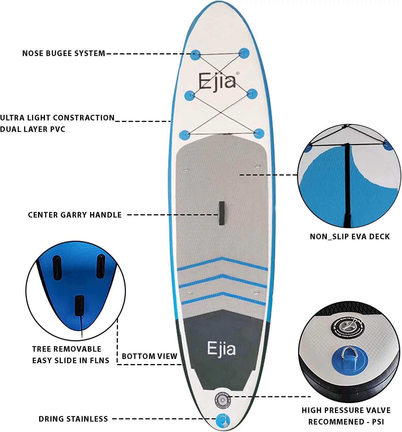 ASA TECHMED 10' Inflatable Stand Up Paddle Board SUP - Adjustable Paddle, Carrying Bag