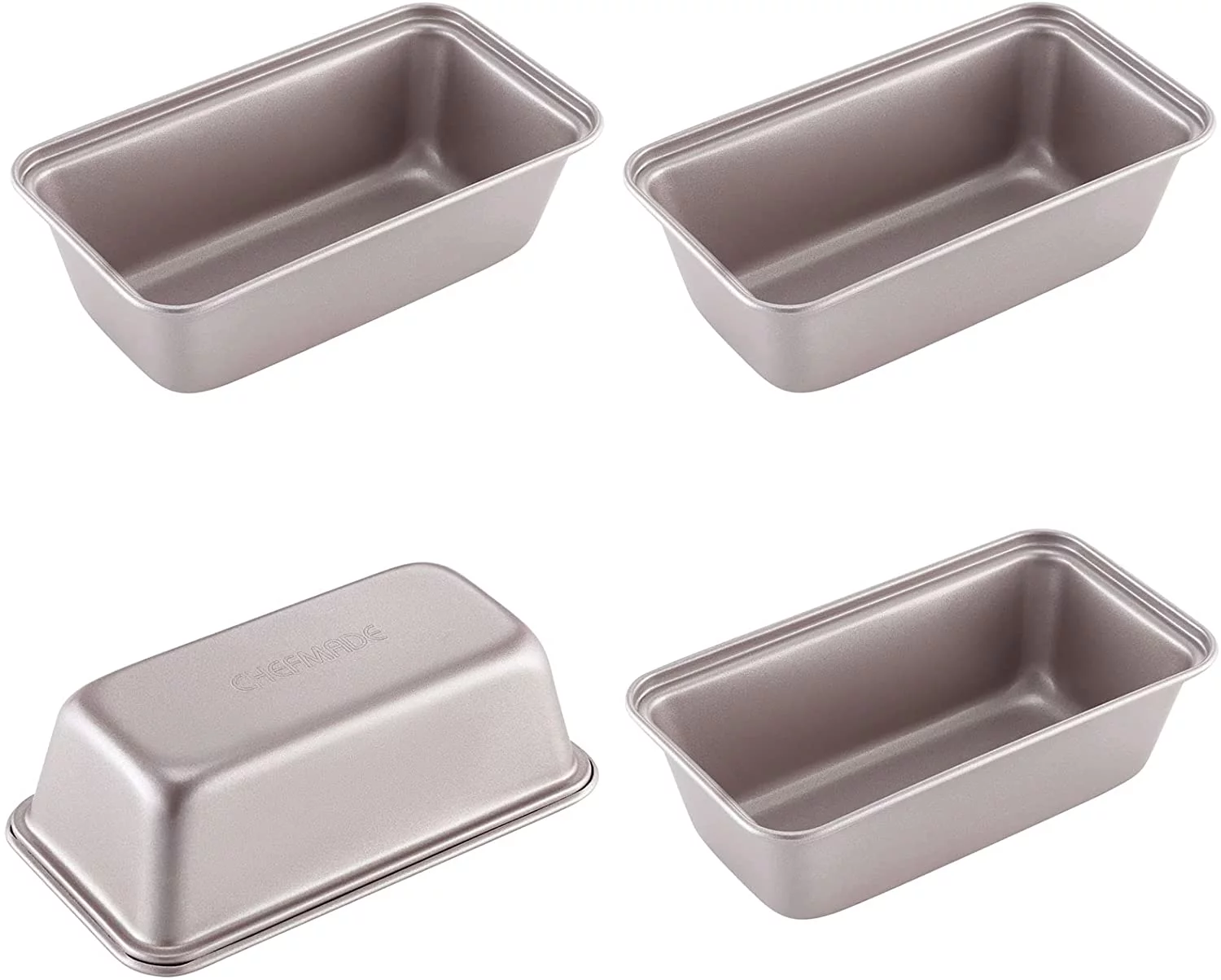 CHEFMADE Mini Loaf Pan Set, 5.5-Inch 4Pcs Non-Stick Rectangle Bread and Cake Bakeware for Oven and Instant Pot Baking (Champagne Gold)