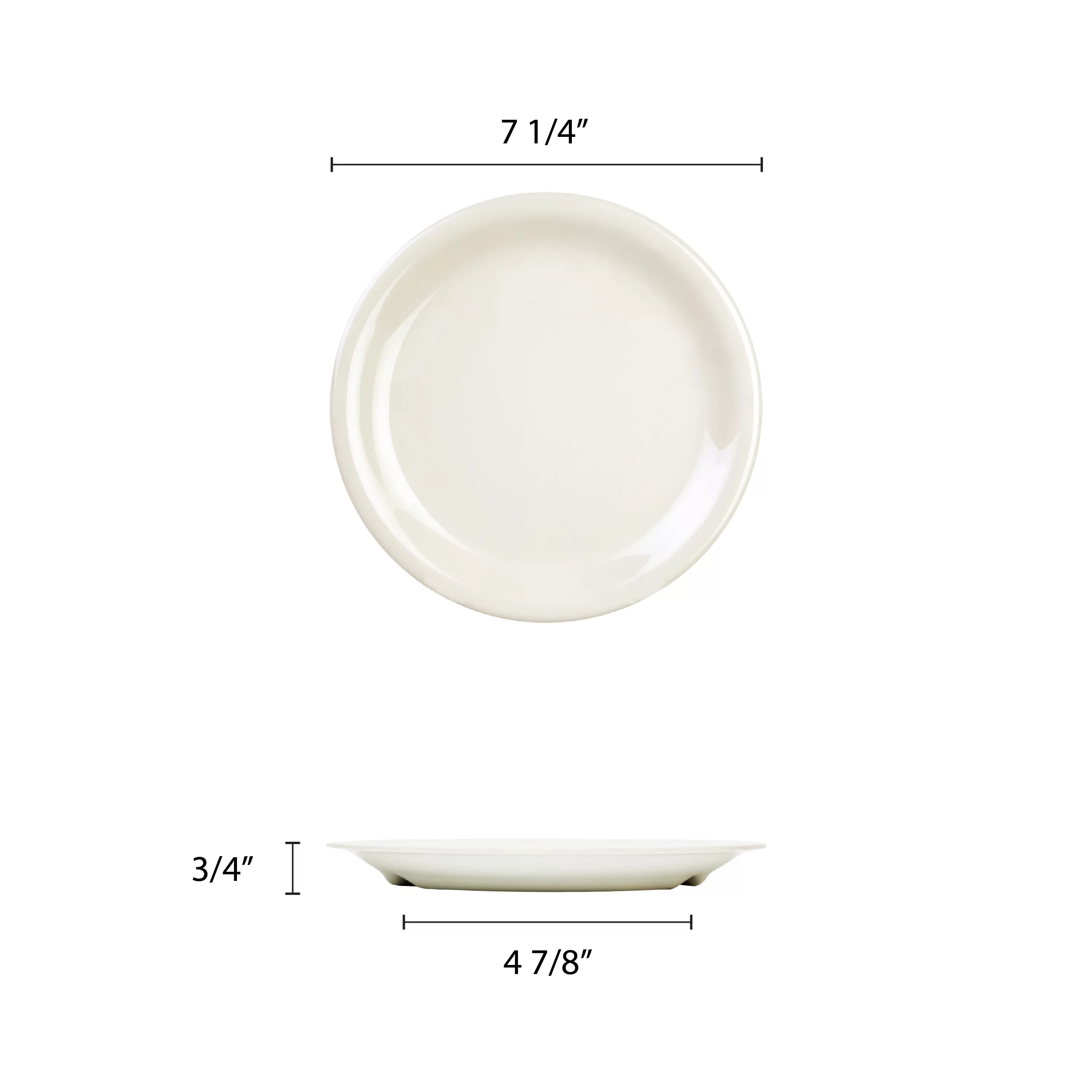 Excellante Color Ivory Melamine Dinnerware Collection 7.25 Inch Narrow Rim Round Plate, Comes in Dozen