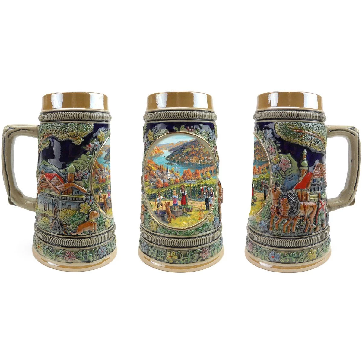 Oktoberfest Haus “Herbst” (Fall) in Germany Beer Stein (#3 in Collection of 4 Steins) with Metal Lid Gift for Beer Lovers - 0.5 Liter