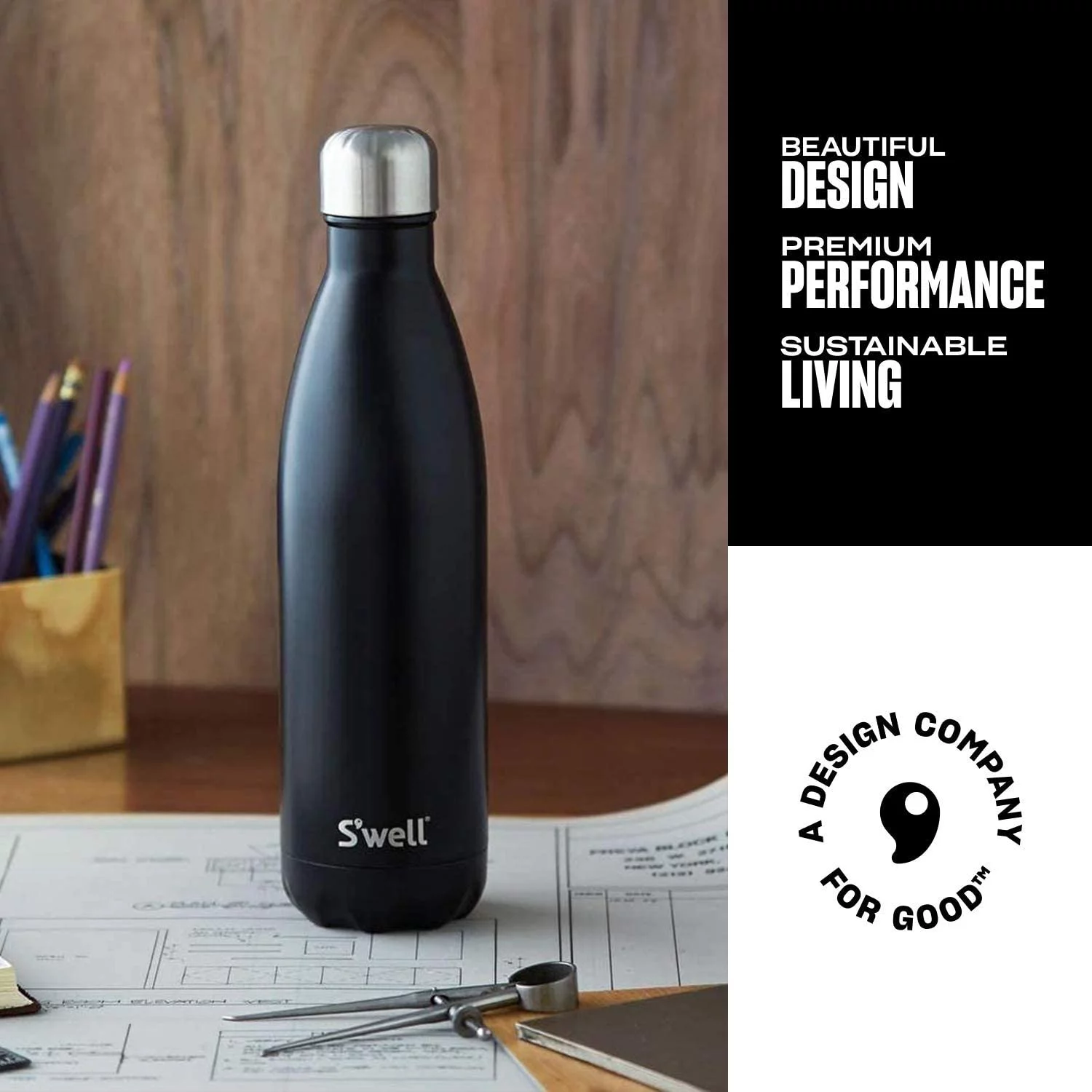 S'well Vacuum Insulated Stainless Steel Water Bottle, Blue Suede, 25 oz