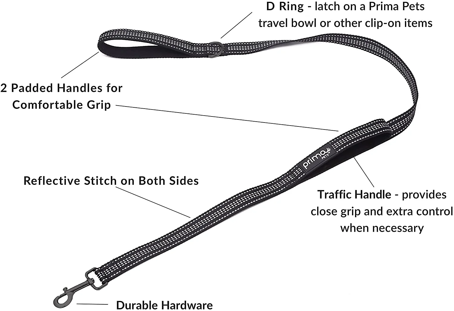 Reflective 4 Feet Nylon Dog Leash with Padded Double Handles, 2 Heavy Duty Neoprene Handles for Control Safety Training Durable Traffic Handle, for Medium to Large Dog (Large - 1