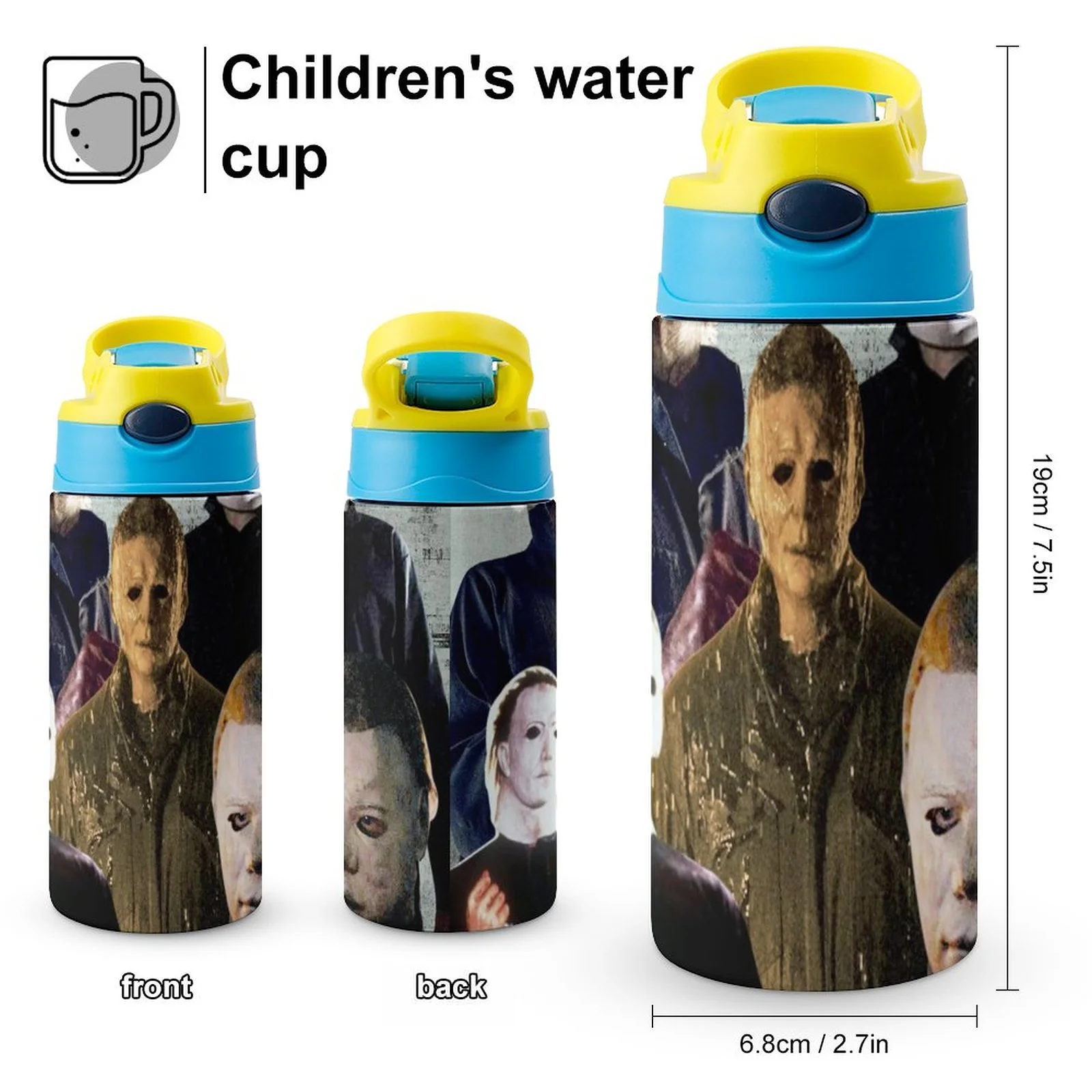 Michael Myers Kid's Insulated Water Bottle With Straw Vacuum Stainless Steel Cup Leak-Proof Children Toddler Thermoses