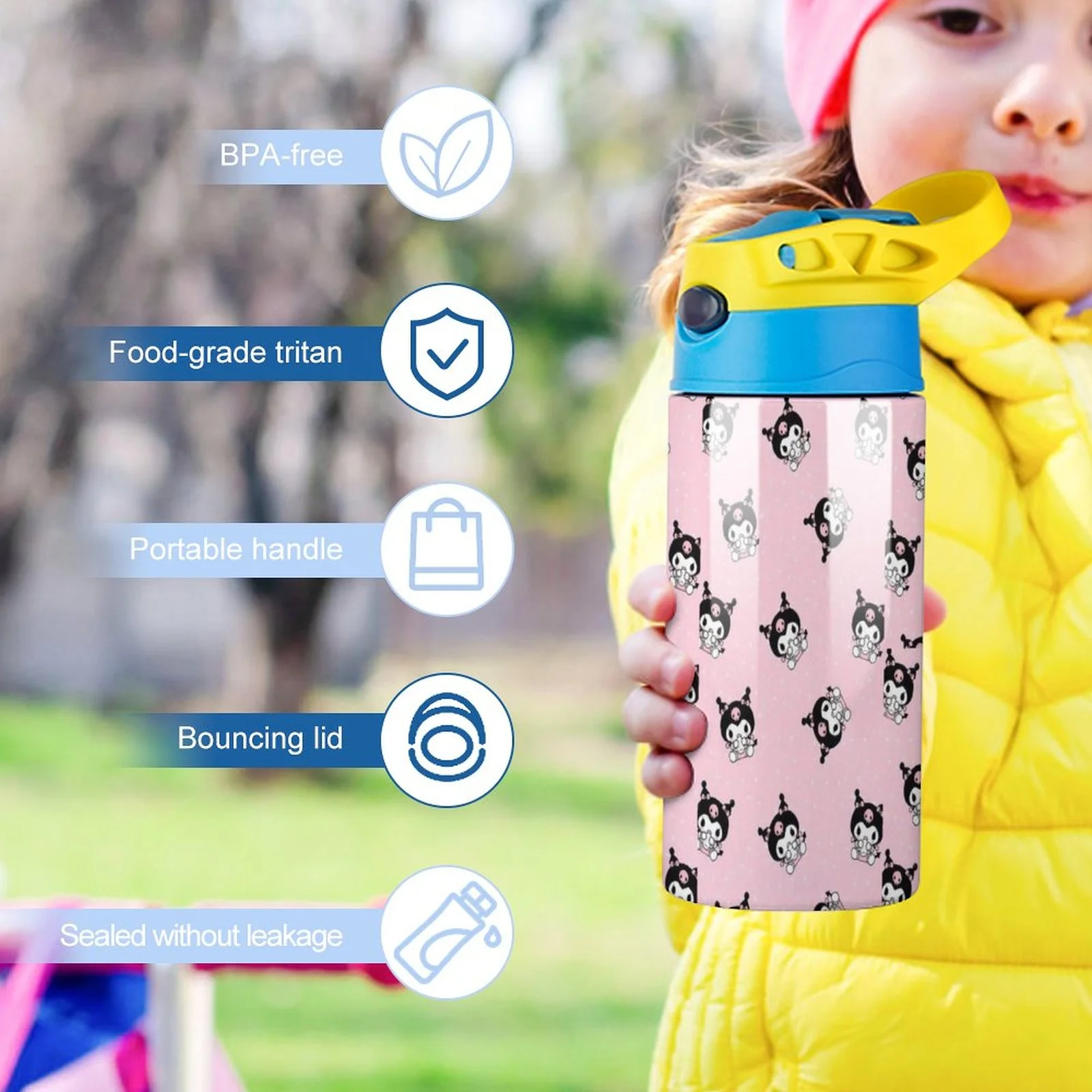 My Melody Kuromi Children's Water Bottle Vacuum Insulated Stainless Steel Cup With Straw Toddler Thermoses