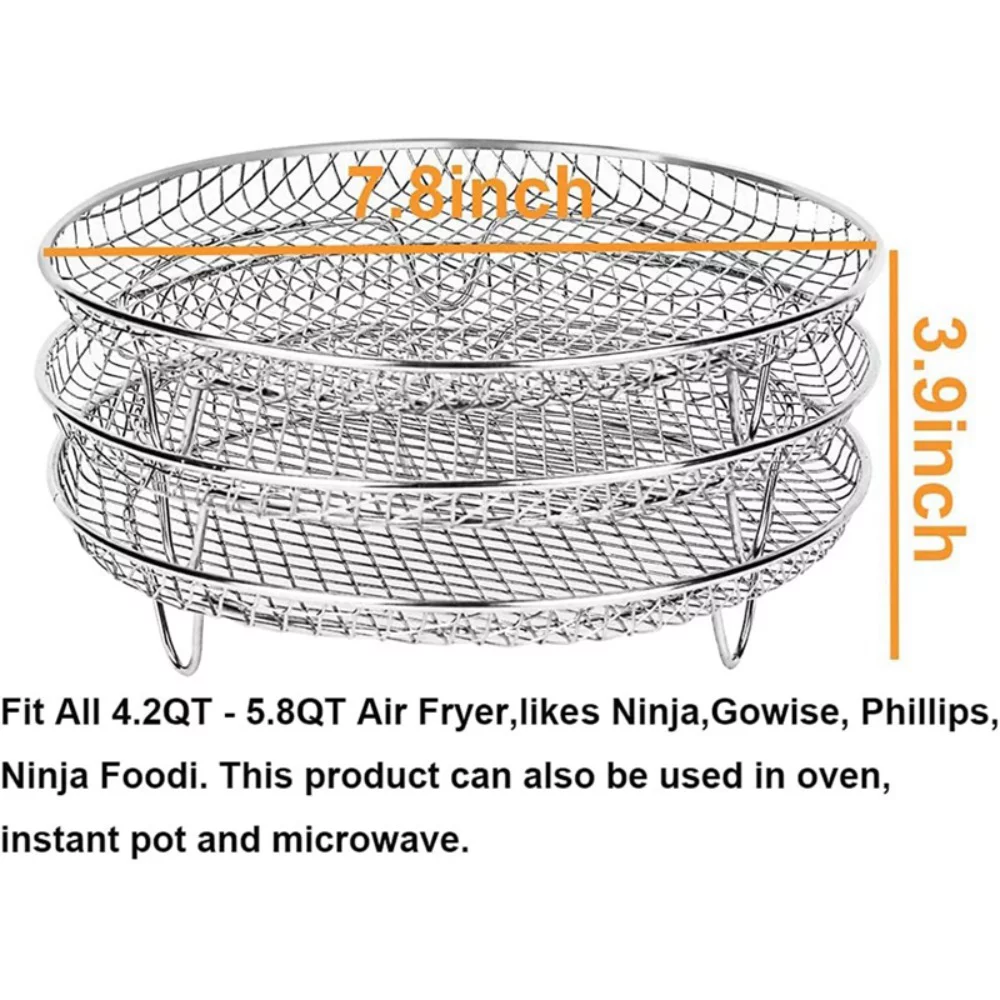 3Pcs Cooling Drying Cookware Fit All Air Fryer Stainless Steel Airfryer Basket Tray Air Fryer Rack Three Stackable Dehydrator Racks