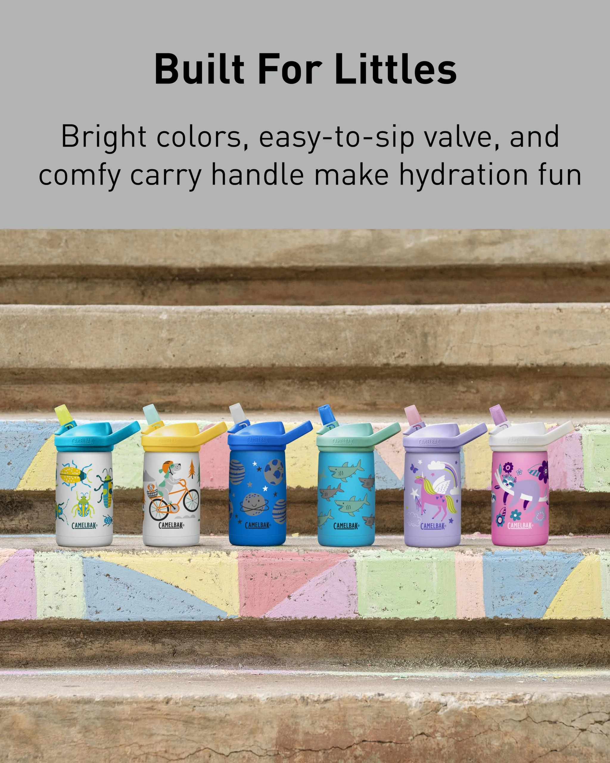 CamelBak eddy+ Kids Water Bottle with Straw, Insulated Stainless Steel - Leak-Proof when Closed, 12oz, Biking Dogs