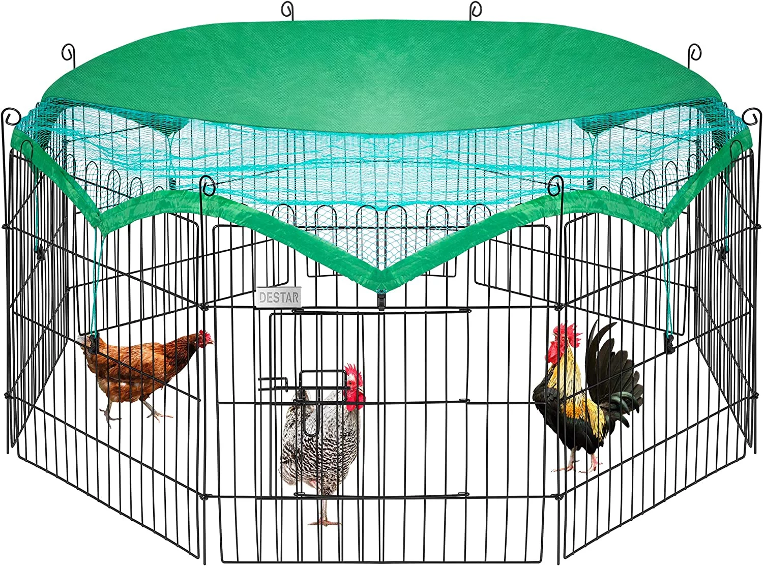 DESTAR 8 Panel Foldable Outdoor  Large Backyard Metal Coop Chicken Cage Enclosure Duck Rabbit Cat Crate Playpen Exercise Pen with Weather Proof Cover