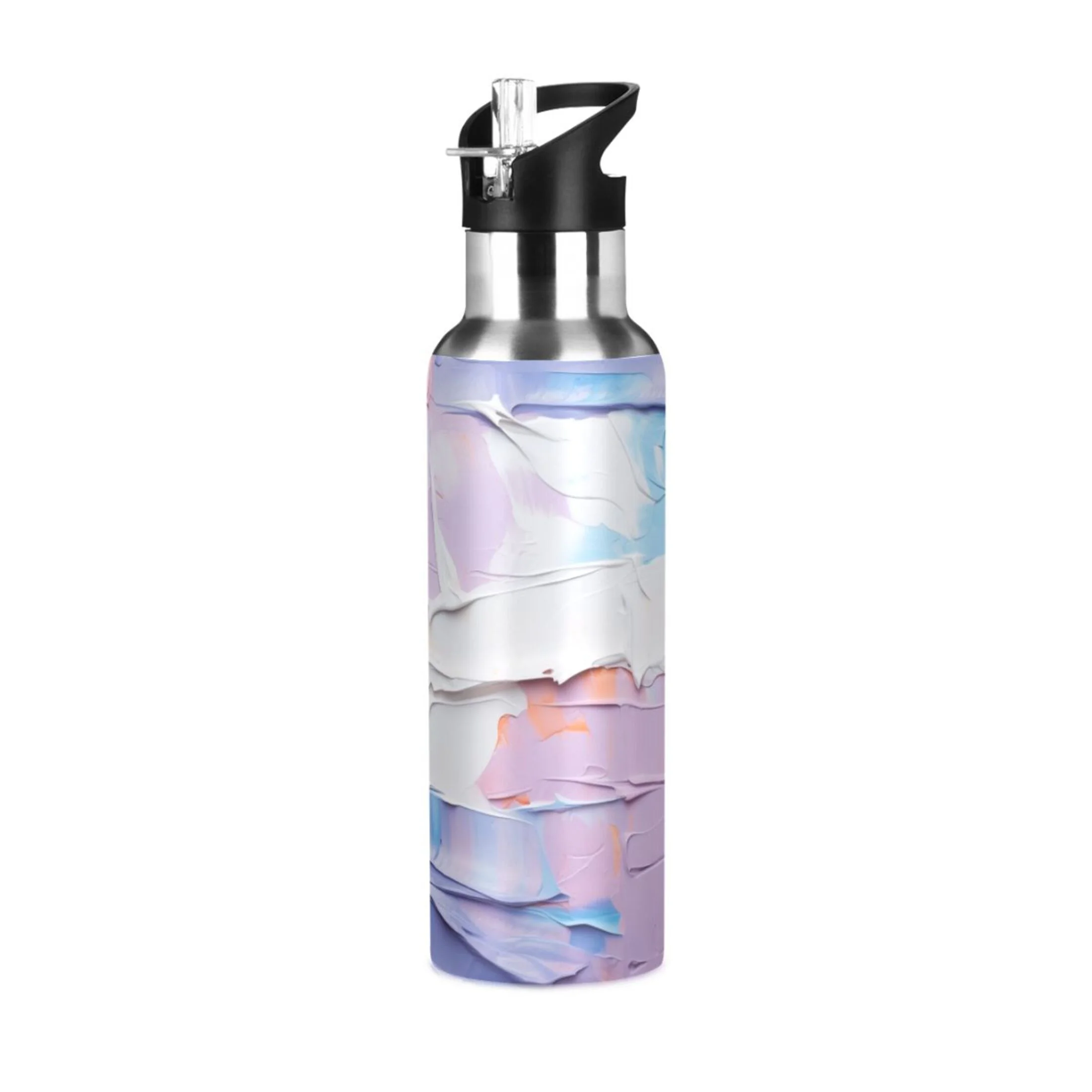 Purple Paint Water Bottles Insulated Thermos Kids Stainless Steel Bottle with Straw Lid Flask Leakproof for Sports Gym 20 oz