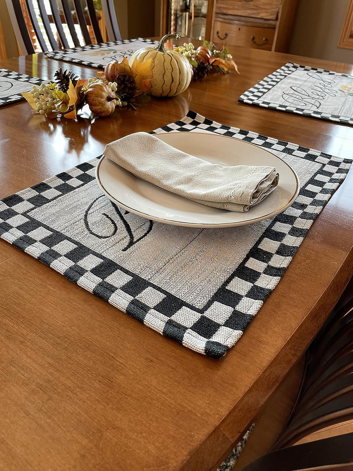 Blessed Buffalo Plaid Kitchen Towels Set With  Placemats Oven Mitt Pot Holder White Black Dish Towels Blessed Kitchen Gift Set 8 Pieces