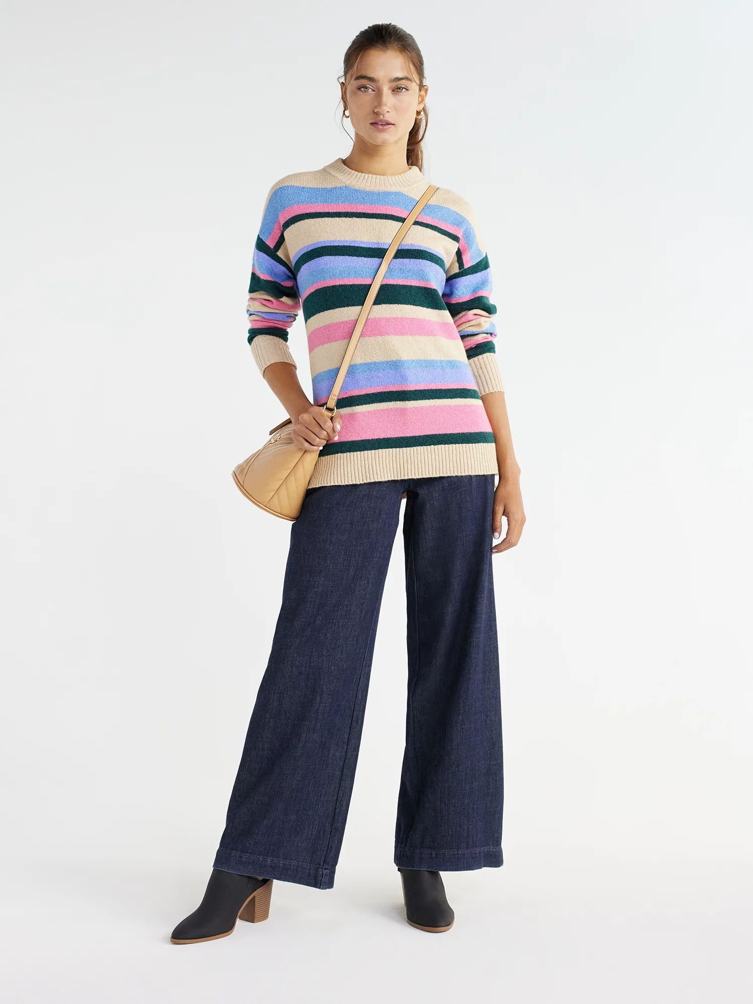 Time and Tru Women's High Rise Wide Leg Trouser Jeans – Regular, Short, Long Inseams Available