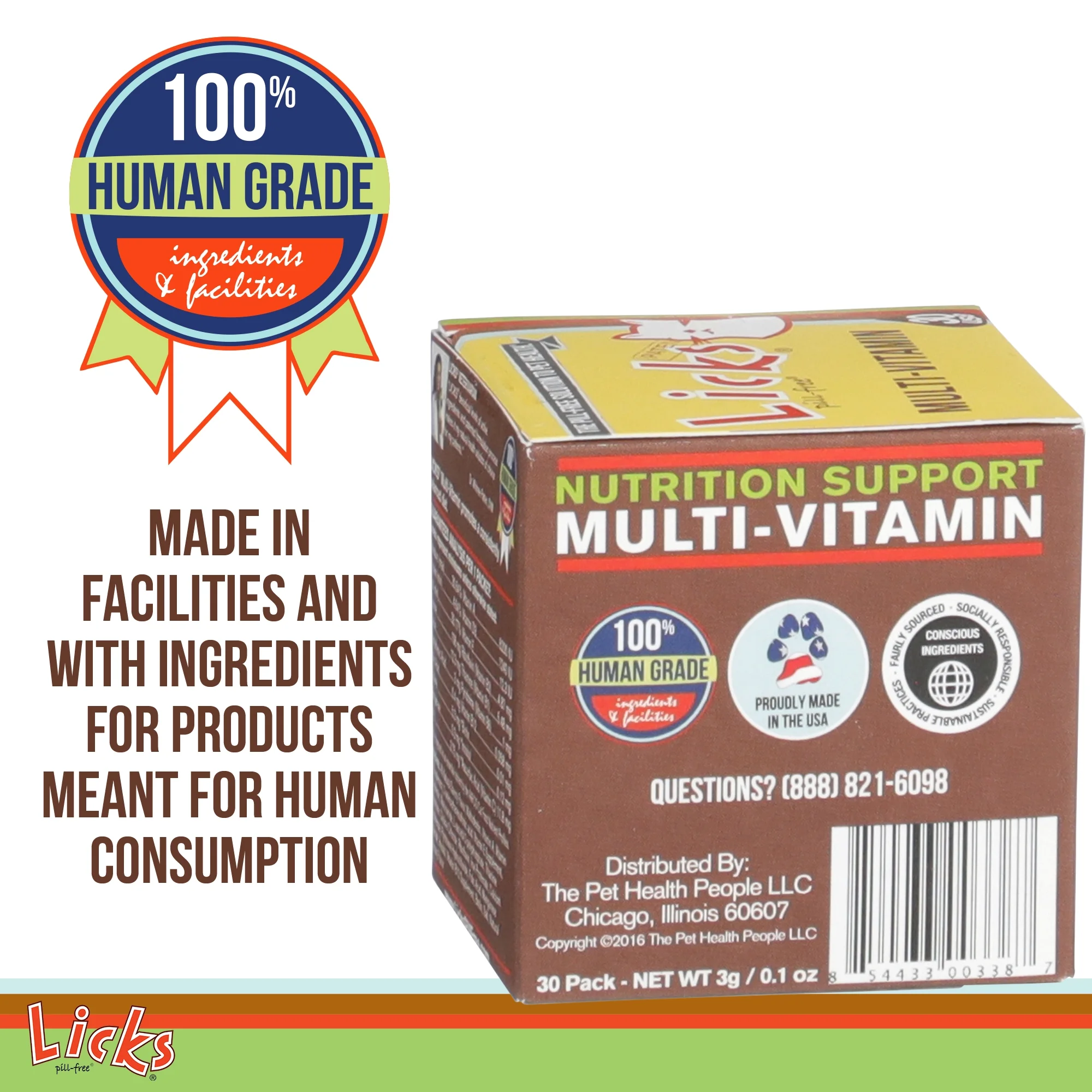 Licks Pill-Free Cat Multivitamin - Cat Supplement with Vitamin C, D, and Calcium - Multivitamin Pet Supplies - Gel Packets - 30 Use