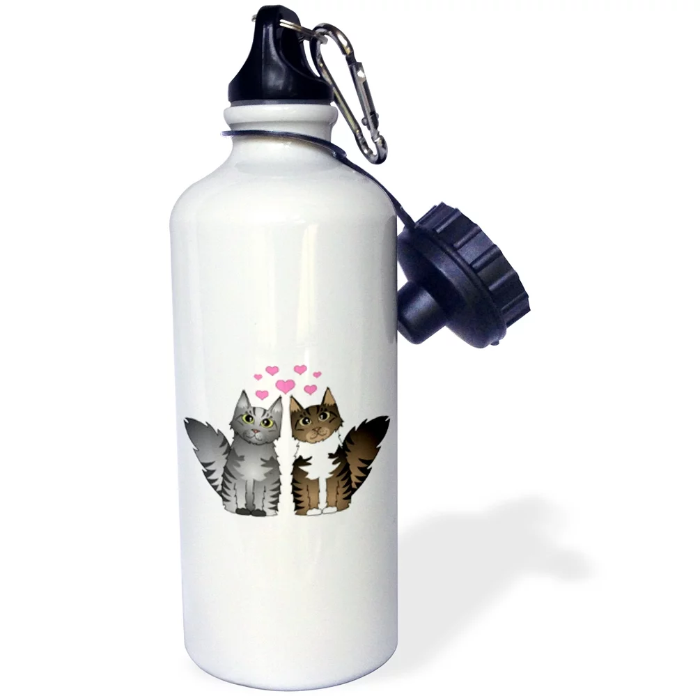 3dRose Cute Maine Coon Cats in Love - Silver and Brown Tabby with White, Sports Water Bottle, 21oz