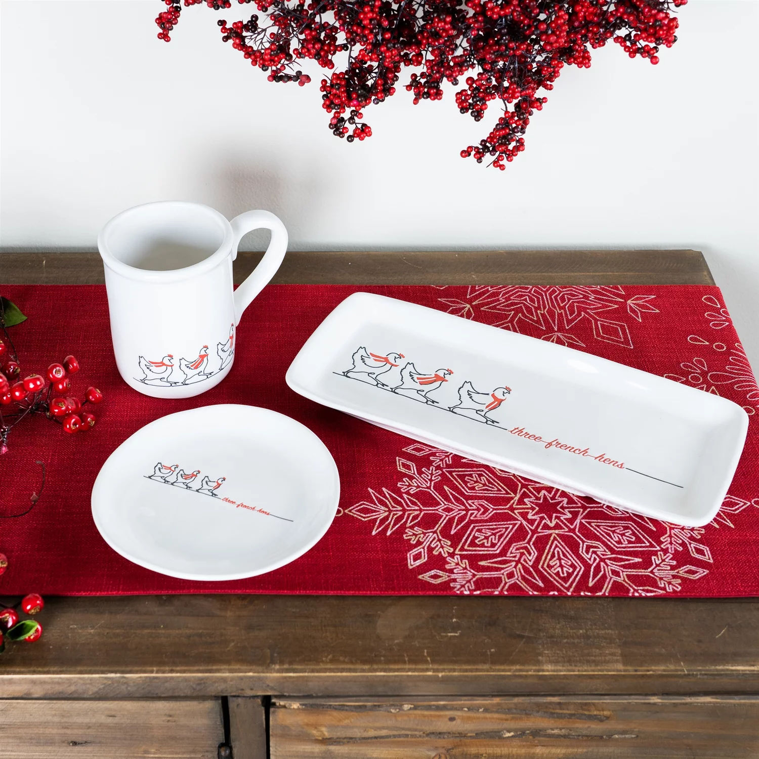 Melrose International Stoneware Three French Hens Holiday Plate (Set of 2)