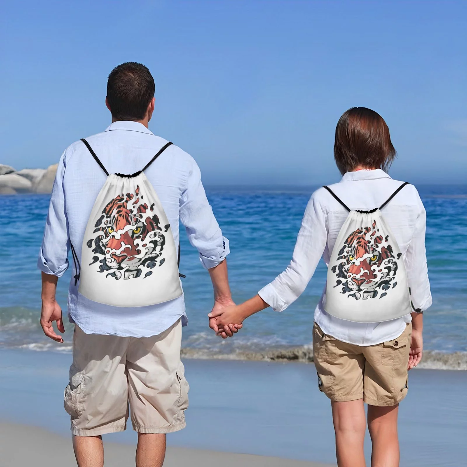 ZNDUO Gym Drawstring Bag, Oriental Tiger Cloud Pattern Men and Women Fitness Drawstring Backpack Swimming Bags, Medium