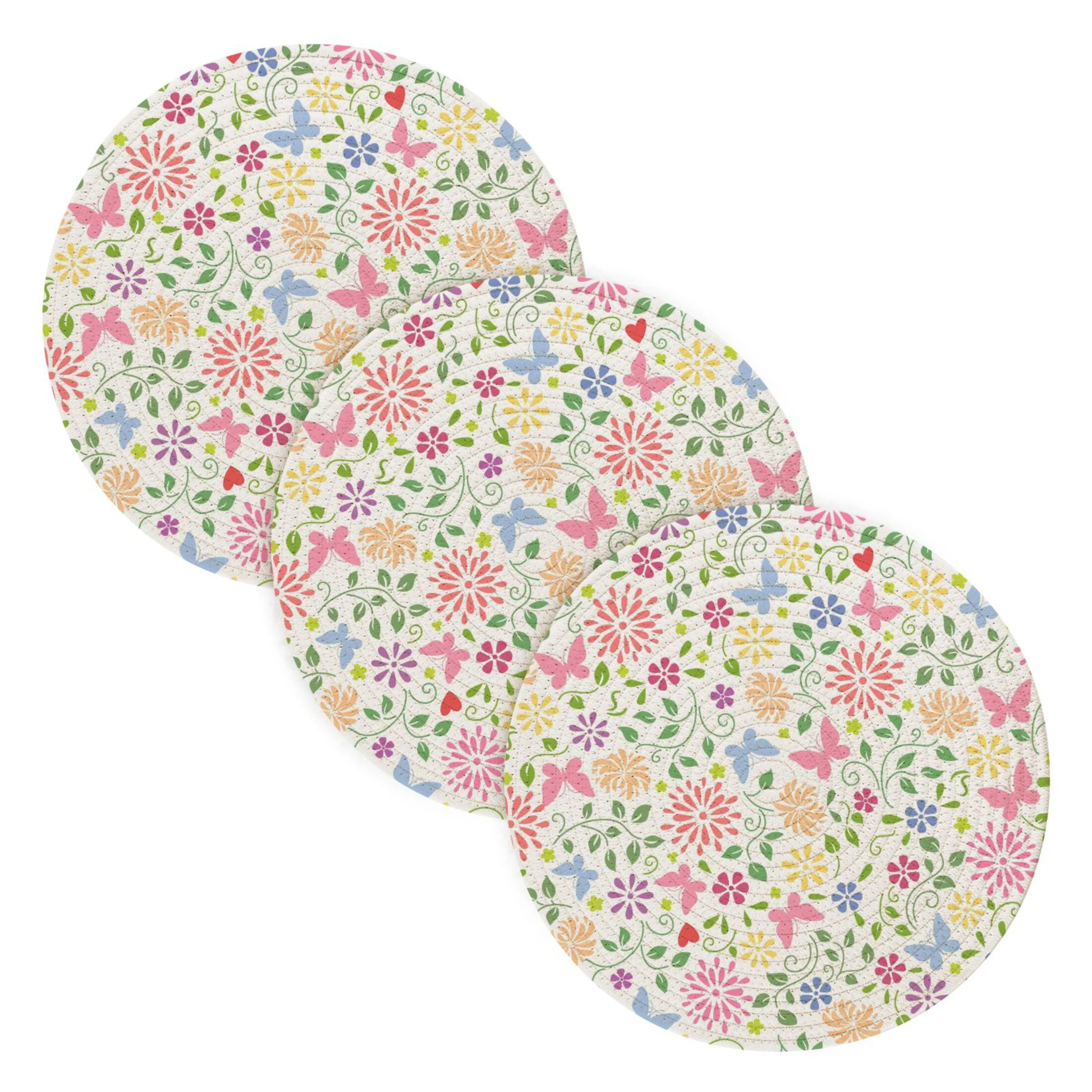 Floral and Butterflies 3 PCs Pot Holders Trivets Kitchen 15