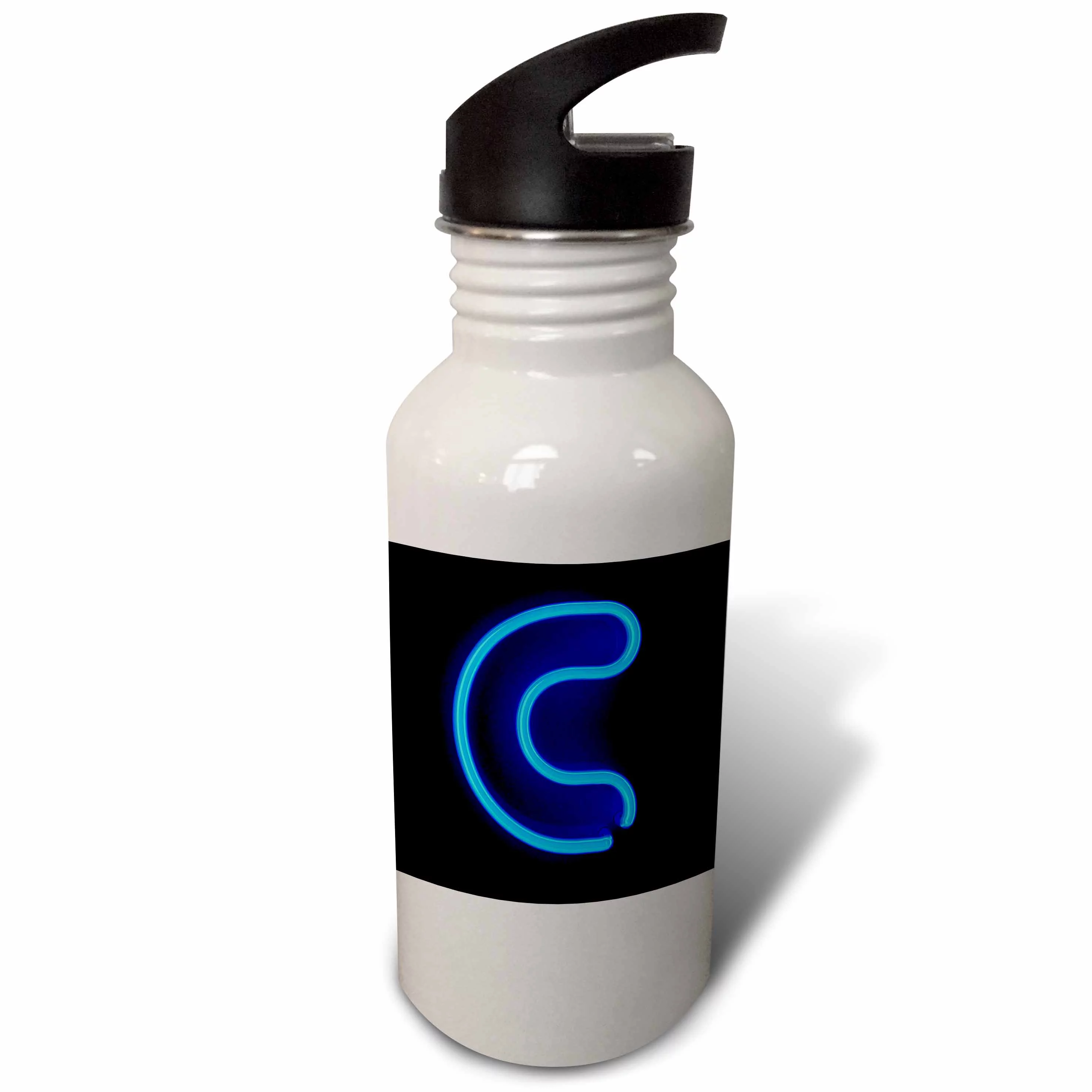 Monogram letter C abstract neon blue lit shining illuminated 21 oz Sports Water Bottle wb-155123-1