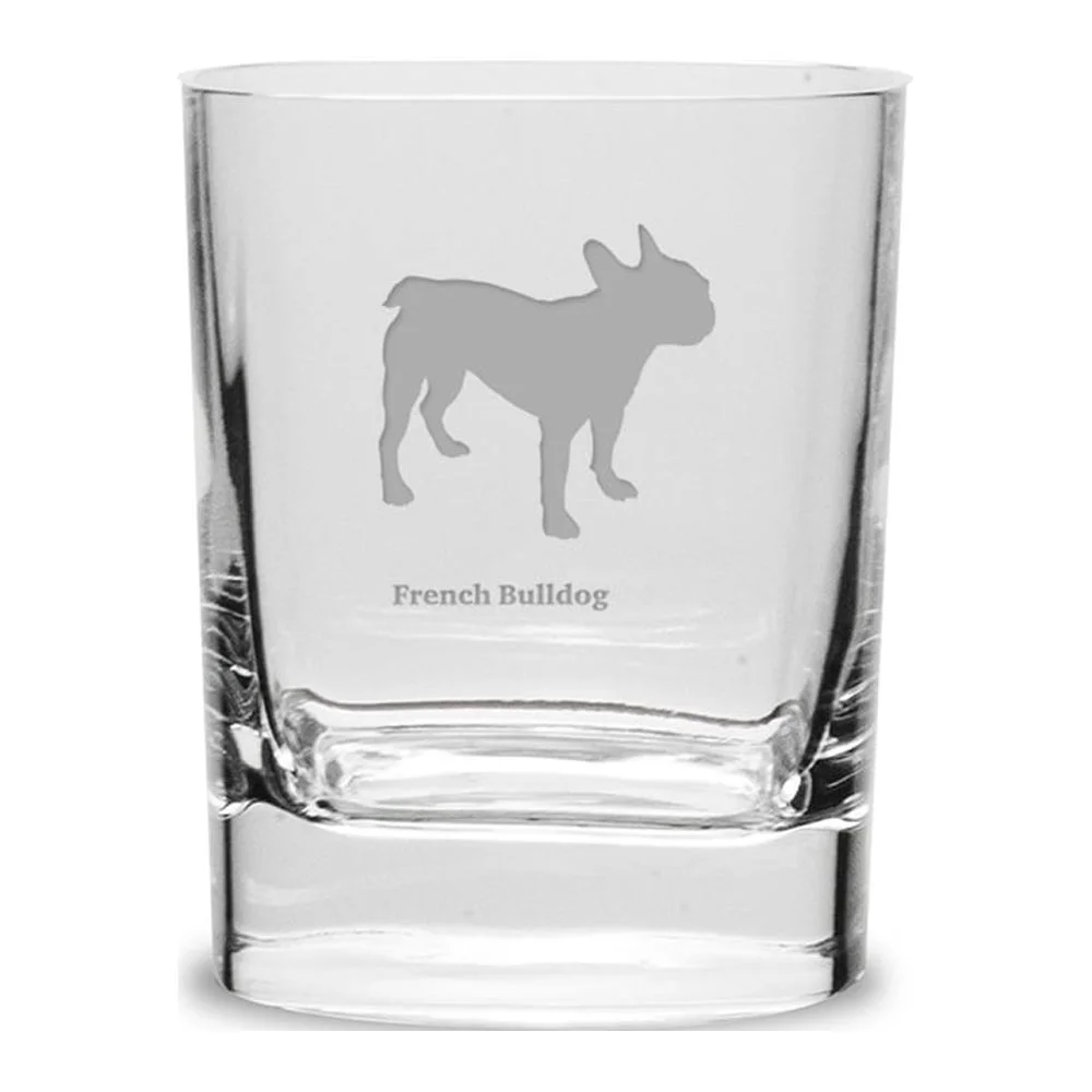 French Bulldog Luigi Bormioli 11.75 oz Square Round Double Old Fashion Glass