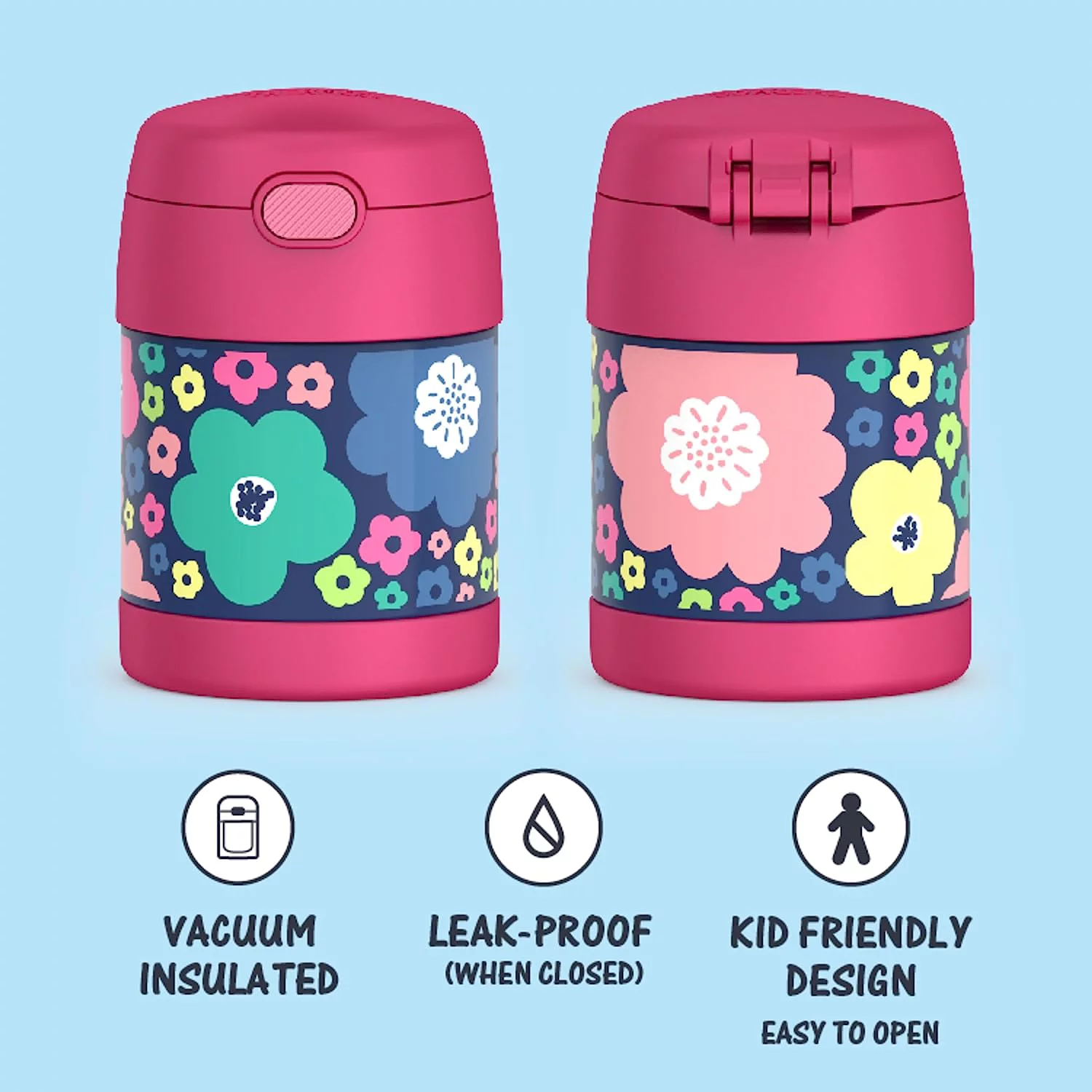 THERMOS FUNTAINER 10 Ounce Stainless Steel Vacuum Insulated Kids Food Jar with Spoon, Mod Flowers