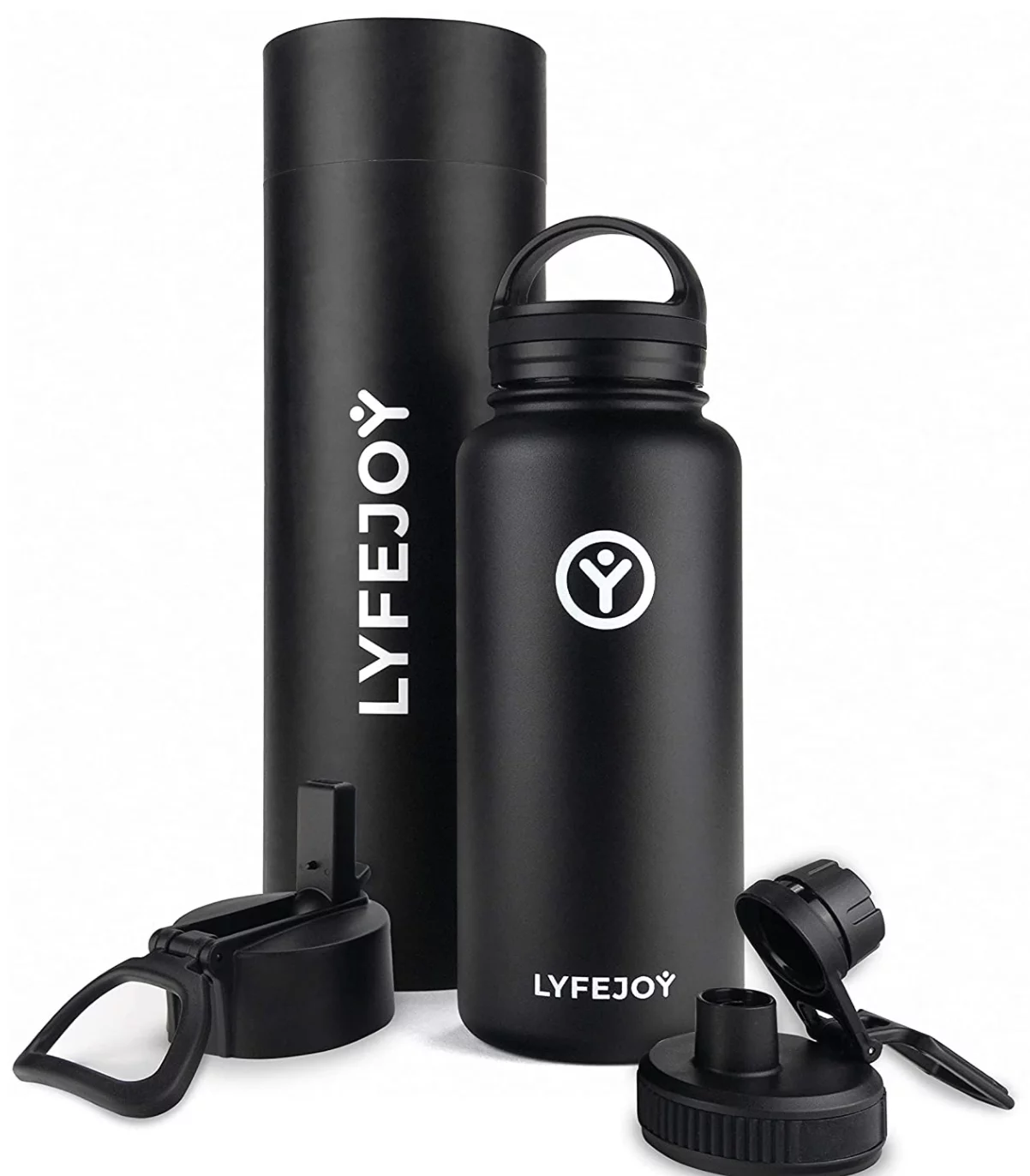 Lyfejoy Double Stainless Steel Insulated 32oz Water Bottle with Included Leak Proof Wide Mouth Lid, Straw Lid and Spout Lid - Vacuum Insulated, Dishwasher Safe, BPA-Free, Non-ToxicLid, Spout Lid, and