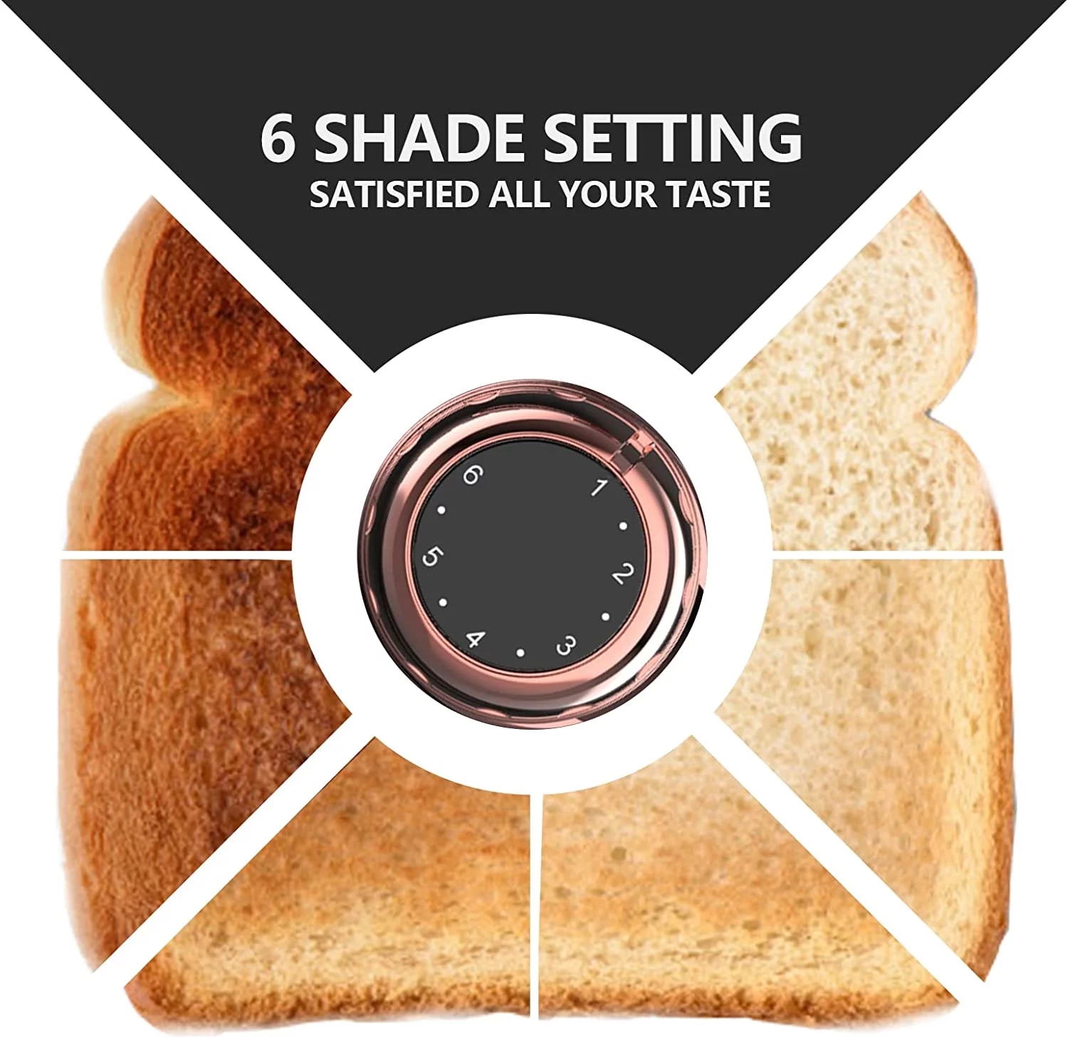 Evoloop Toaster 4 Slice, Stainless Steel Bread Toasters, 6 Bread Shade Settings, Black