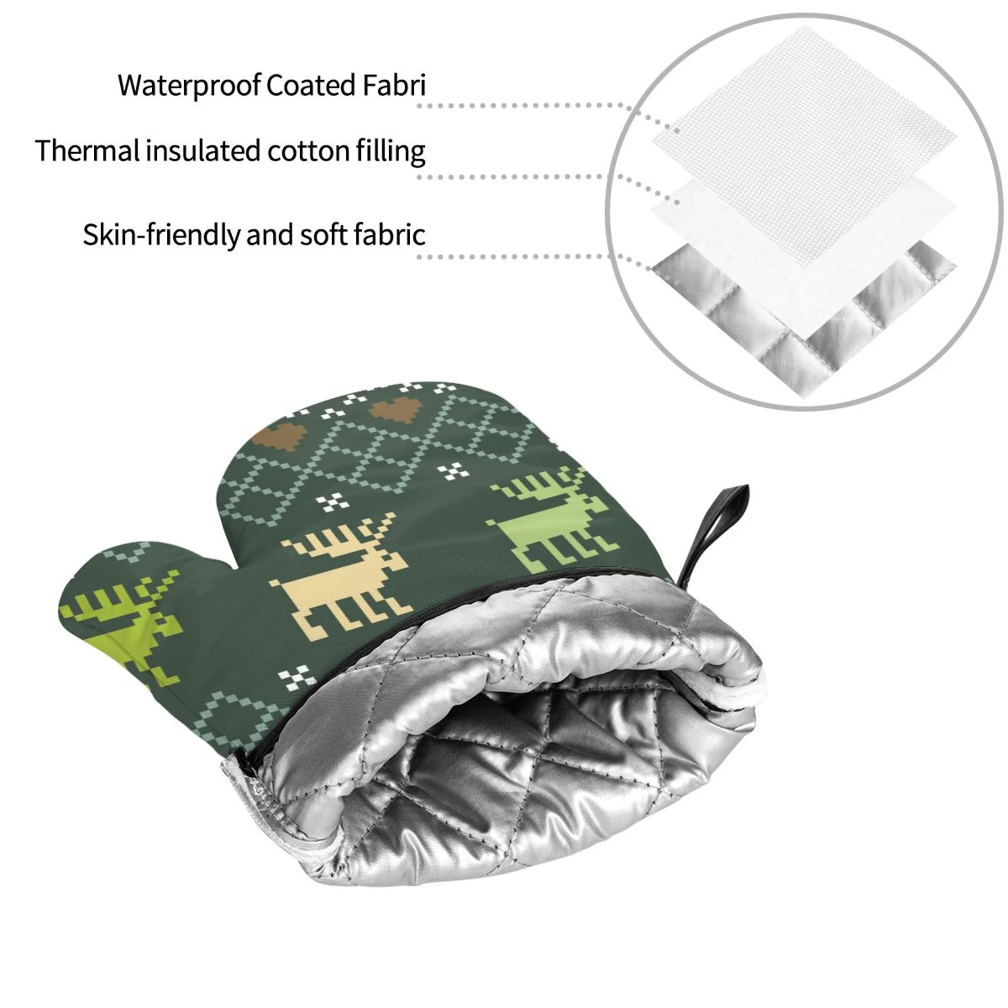 Santa'S Deer Oven Mitts And Pot Holders Sets Baking Sets For Kitchen Bbq Gloves Heat Resistant Cooking Christmas, Deer 4 Pcs