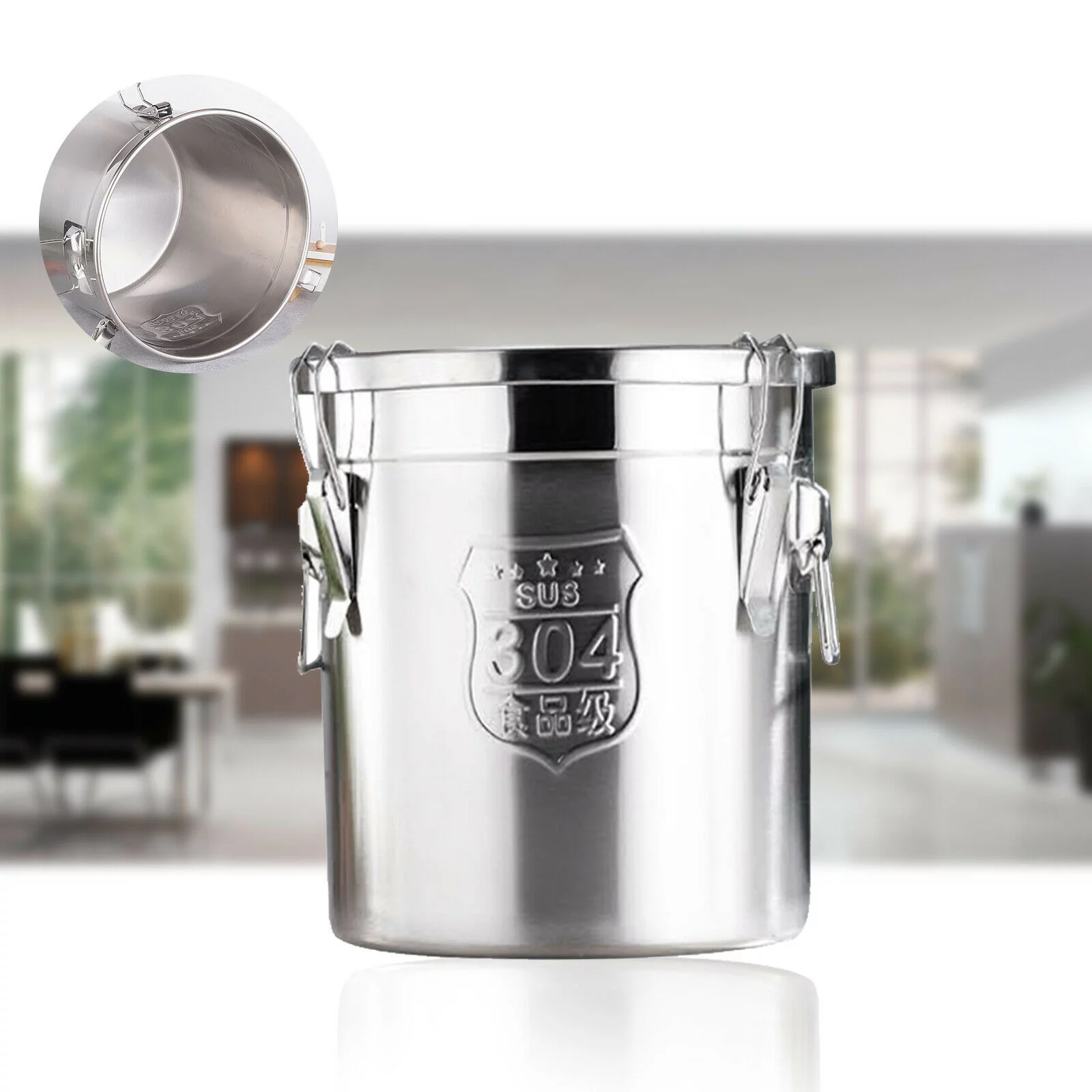 OUKANING Modern 6L Stainless Steel Rice Bucket Airtight Cereal Container for Kitchen