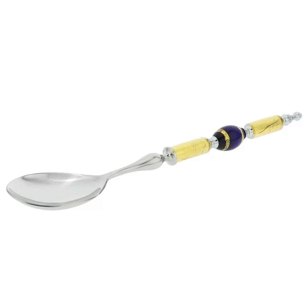 GlassOfVenice Italian Murano Glass Salad Spoon - Gold Blue Stripes