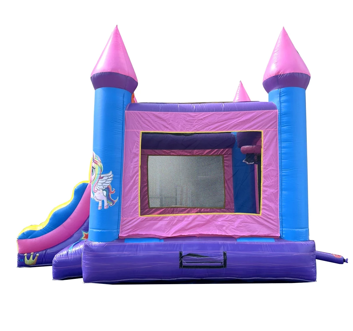 Pogo Bounce House Crossover Bounce House with Slide, Pink Smiley Face