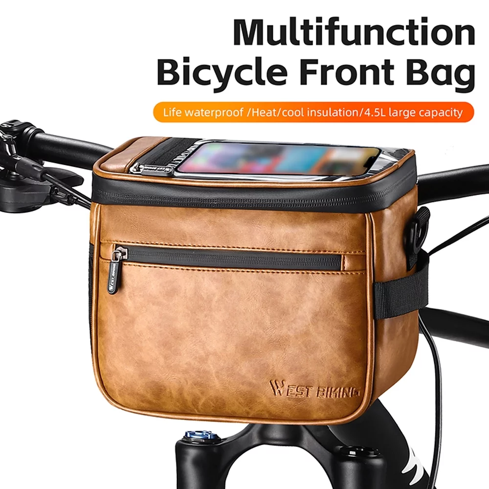 moobody Multifunctional Handlebar Bag Waterproof TouchScreen MobilePhone Bag Bike Front Bag Thermal Insulation and Cold Insulation PU Leather Bag Cycling Bag