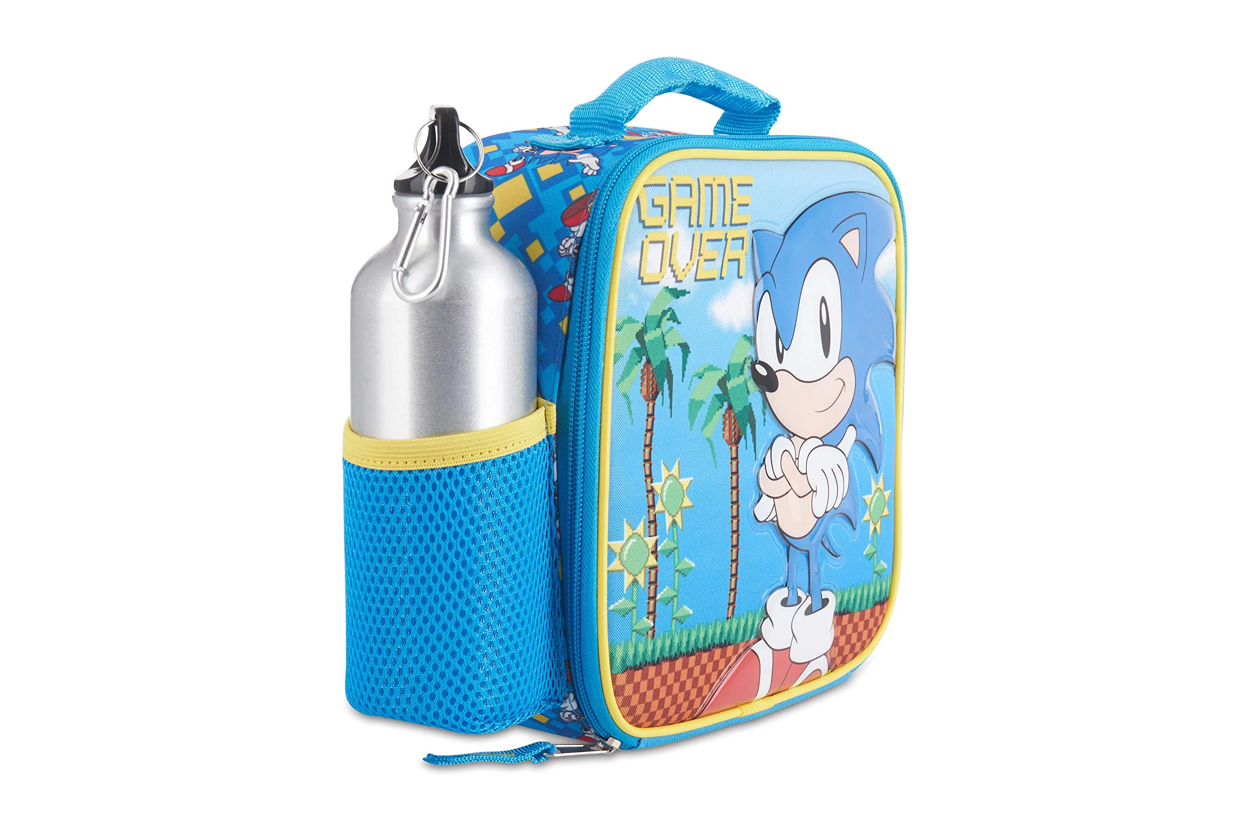 Sonic The Hedgehog 3 Piece Lunch Box Set with Stainless Steel Water Bottle and Ice Pack for Boys, Insulated and Waterproof Lunch Bag with All Around Zipper, kid's Bag for Snacks, Meals and Drinks