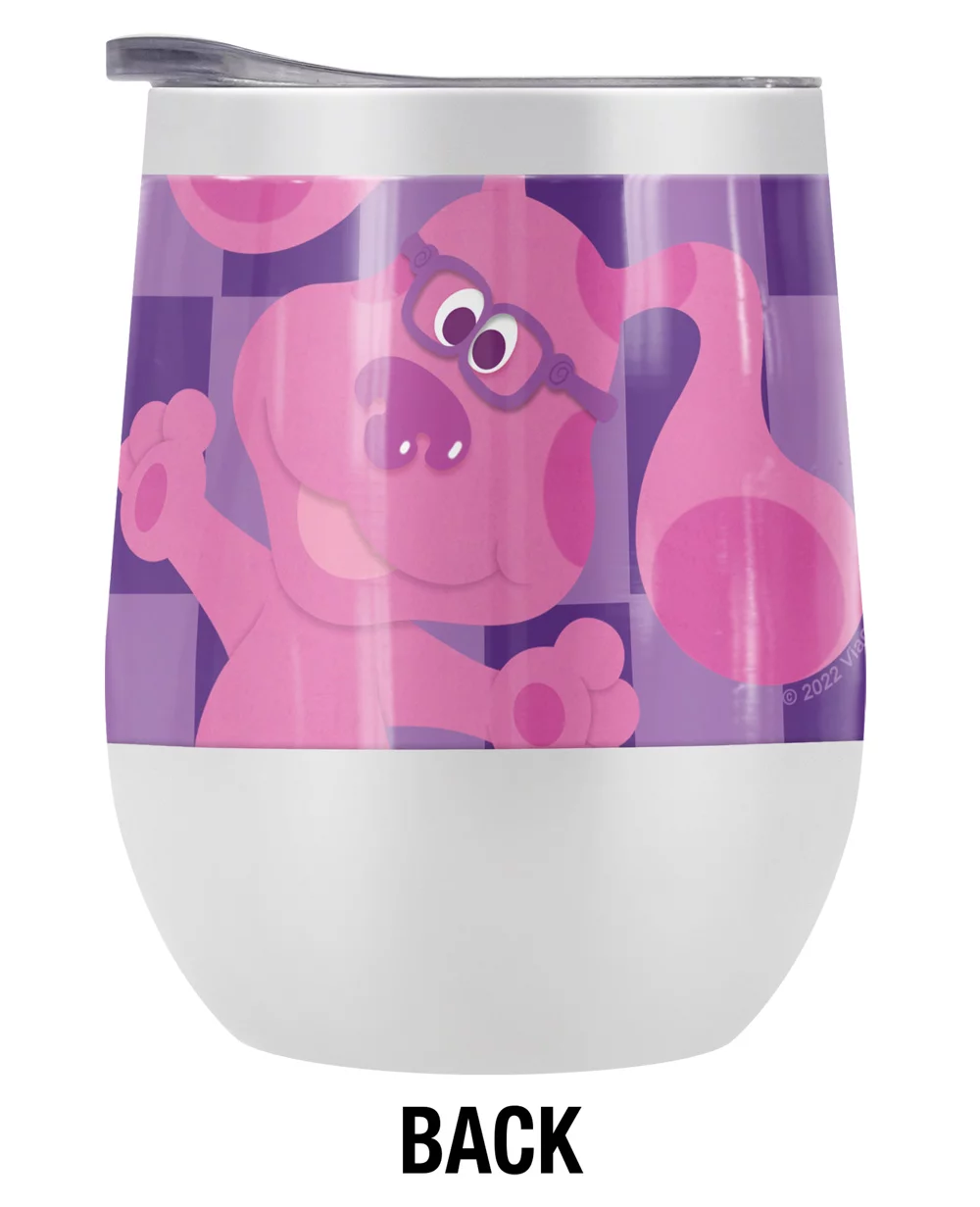 Blues Clues Official Blue'S Clues Large Magenta 12 oz Stemless Tumbler, Stainless Steel Travel Cup|Lake Tumbler|Insulated with Leak Resistant Slide-Lock Lid
