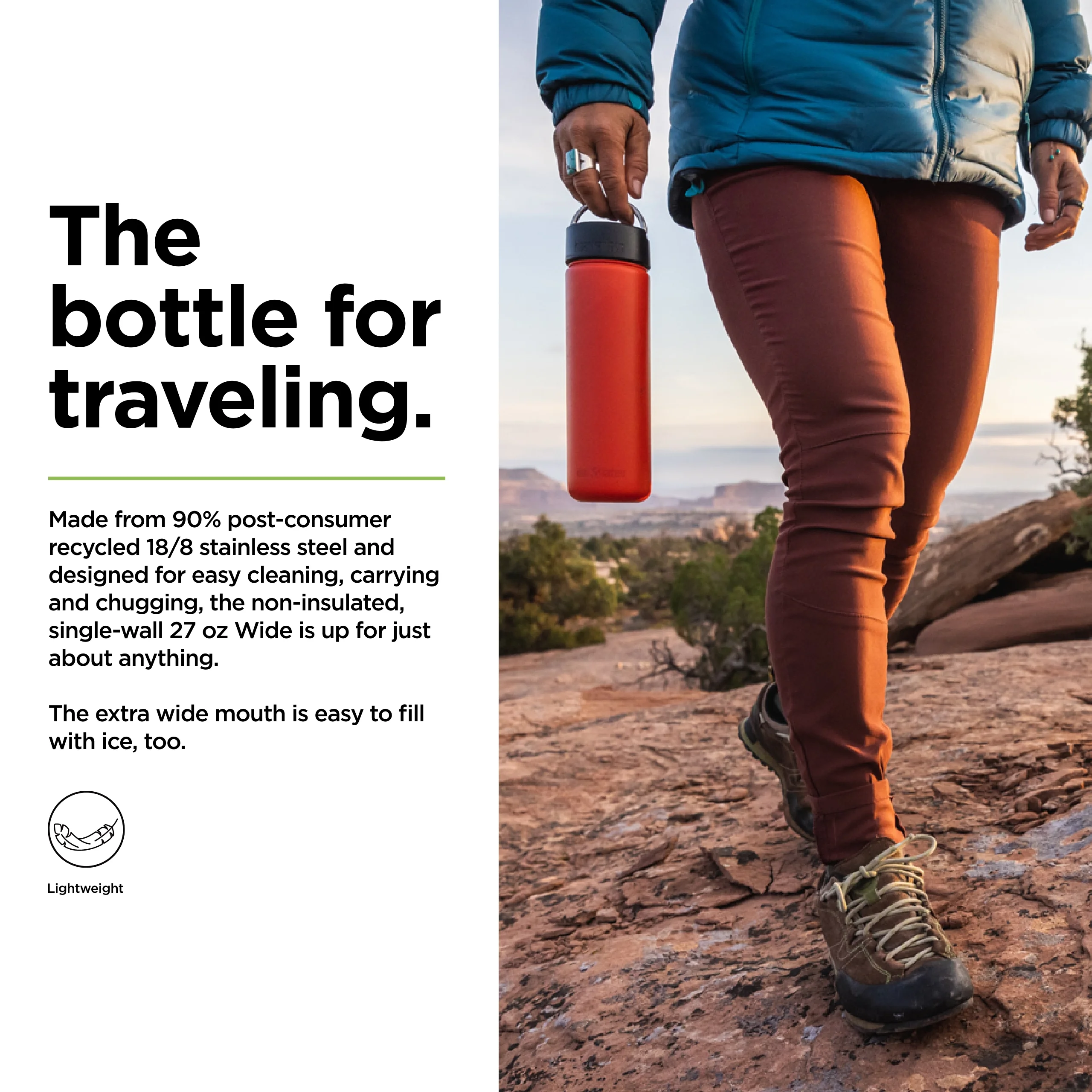 Klean Kanteen Wide w/Wide Loop Cap, 27oz, Tiger Lily