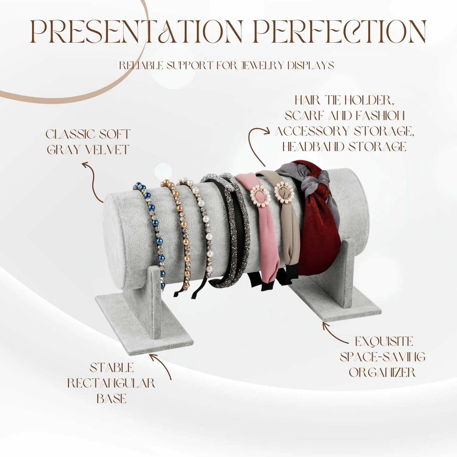 Jewelry Storage Organizer, Headband Holder Display Tower Hair Bands Rack, Gray Velvet Detachable Stand Tray for Baby Girls, Disney Ears, Cat Ear Band, Headpieces, Chains, Home Dresser