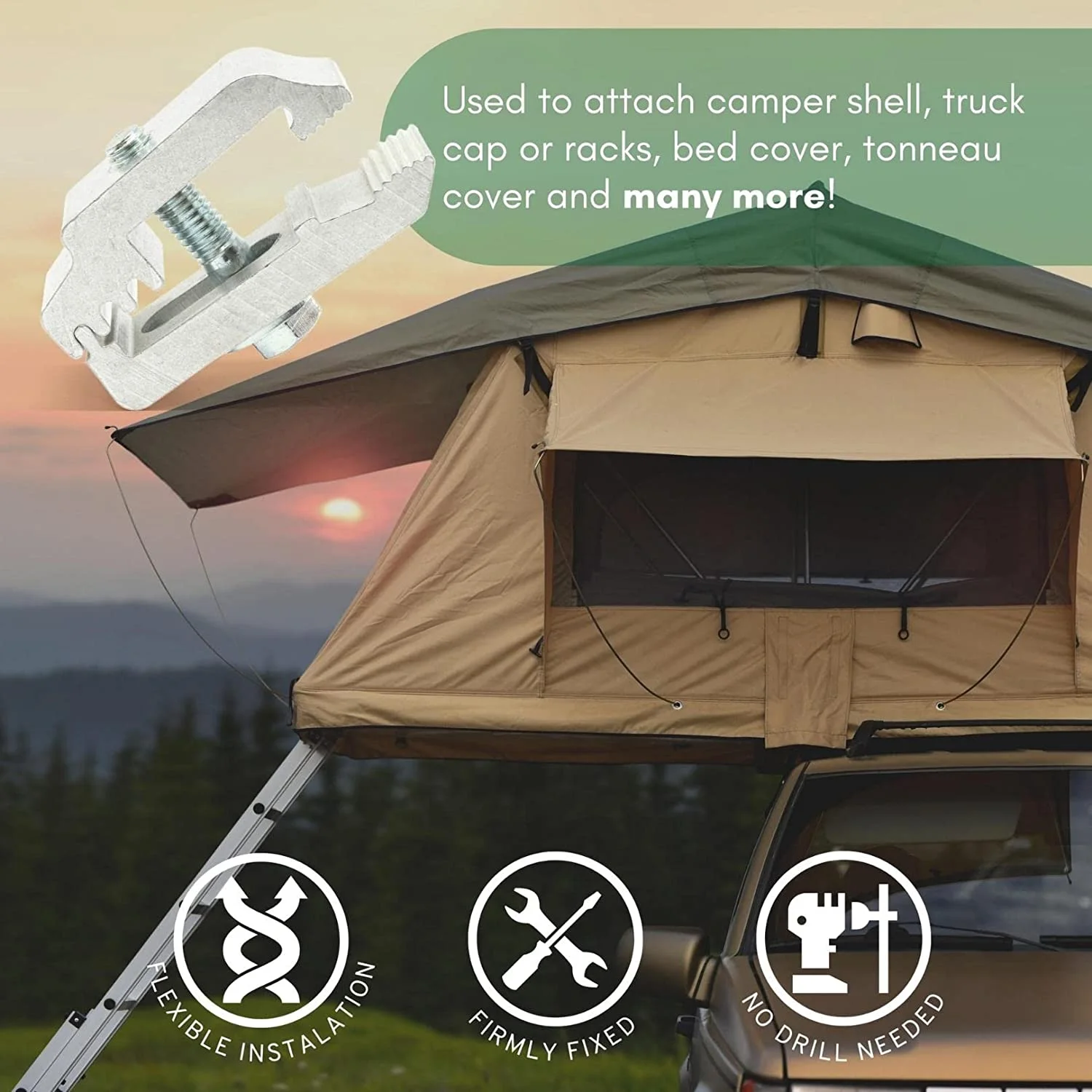 RuggedXL Low Pro Aluminum Mounting Clamps Truck Cover, Cap, Camper - Set of 6