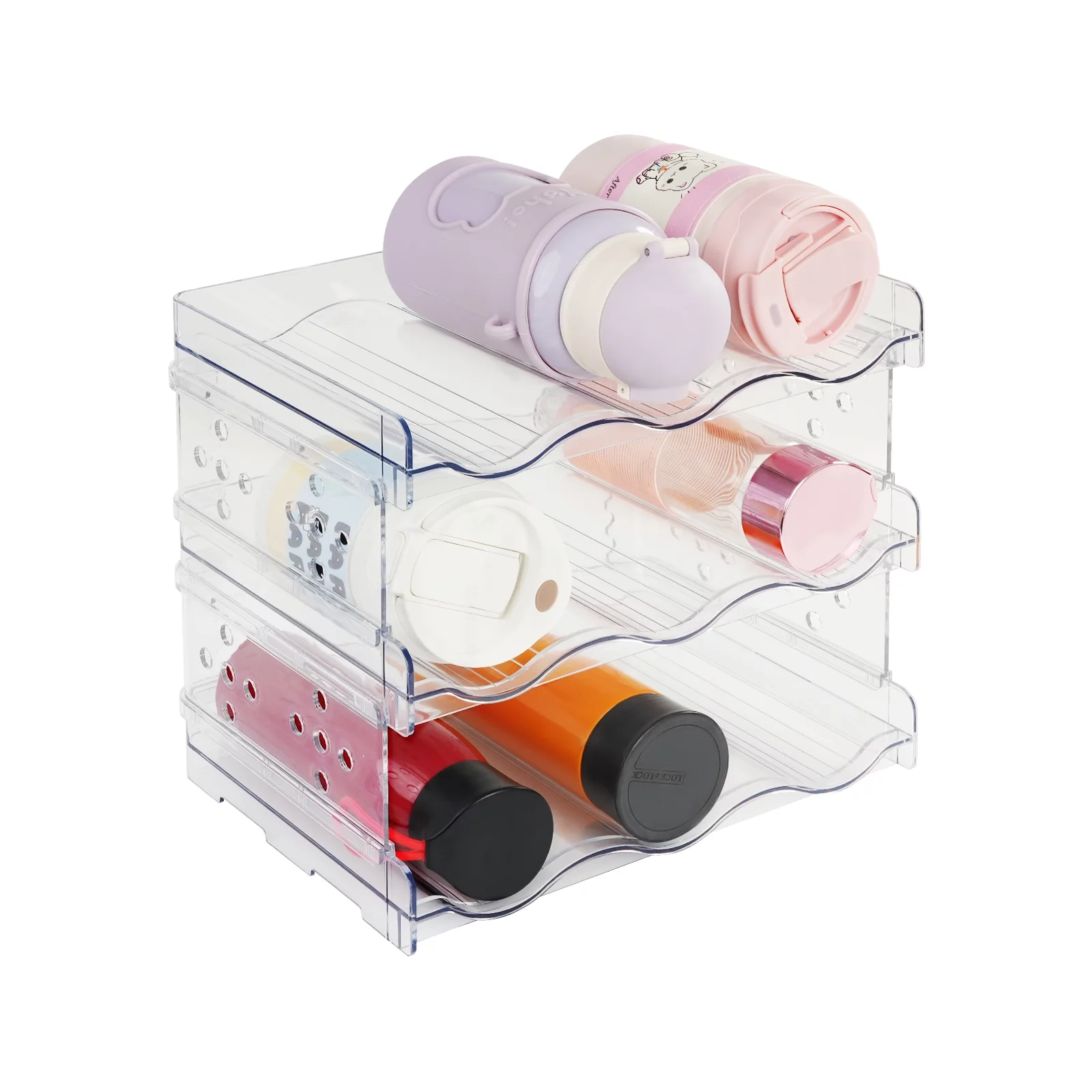 Water Bottle Organizer, Plastic Bottle Organizer for Cabinet, Bottle Rack for Fridge Kitchen Cabinet Organizer and Storage, Cabinet Organizer (3 Pack, 9 Bottles)