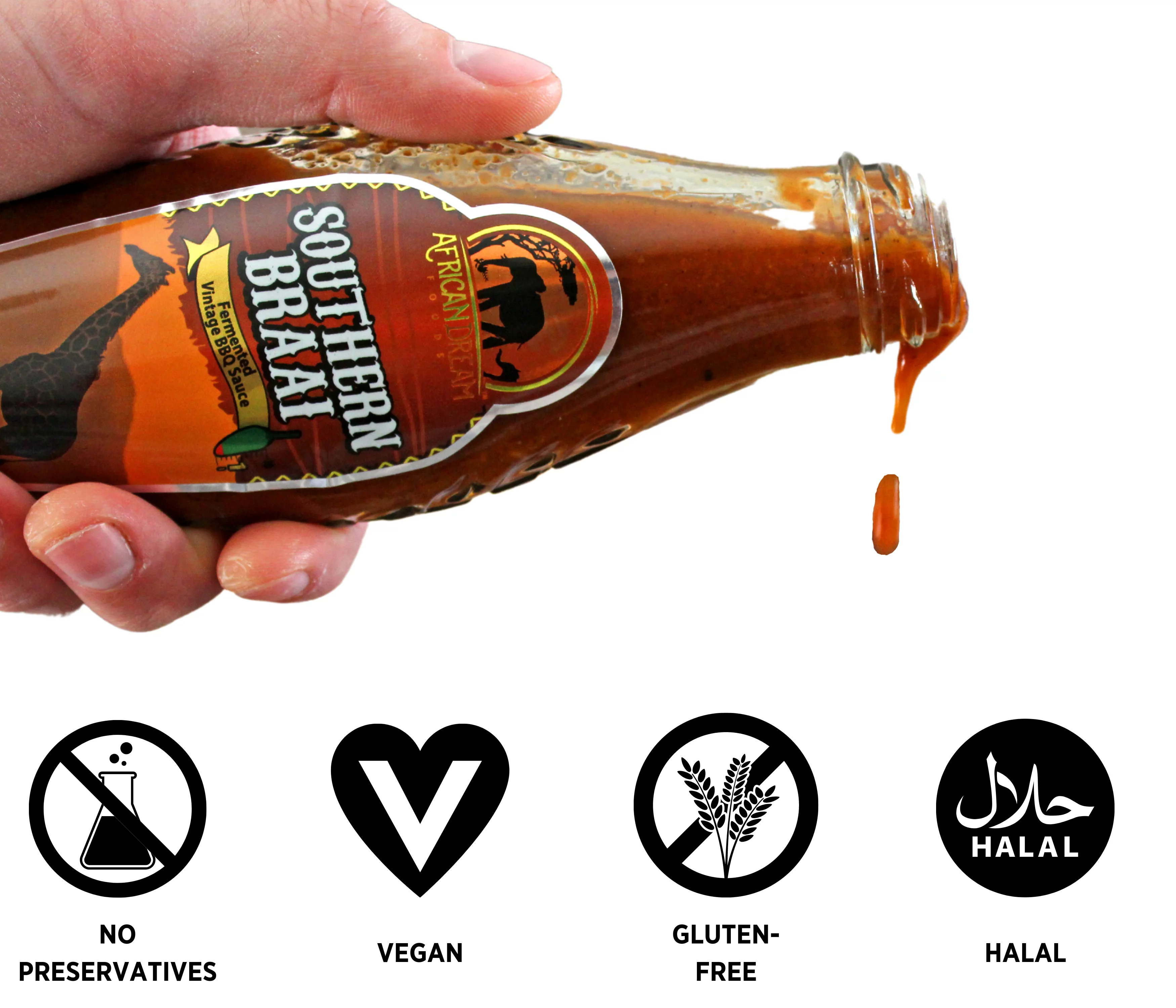 African Dream Foods Mildest Hot Sauce Gift Pack - Southern Braai - BBQ Sauce, Sweet Dream, Jalanasco - Fermented Jalapeno, Lemon & Garlic Peri-Peri | 5fl oz Bottles, 4PK