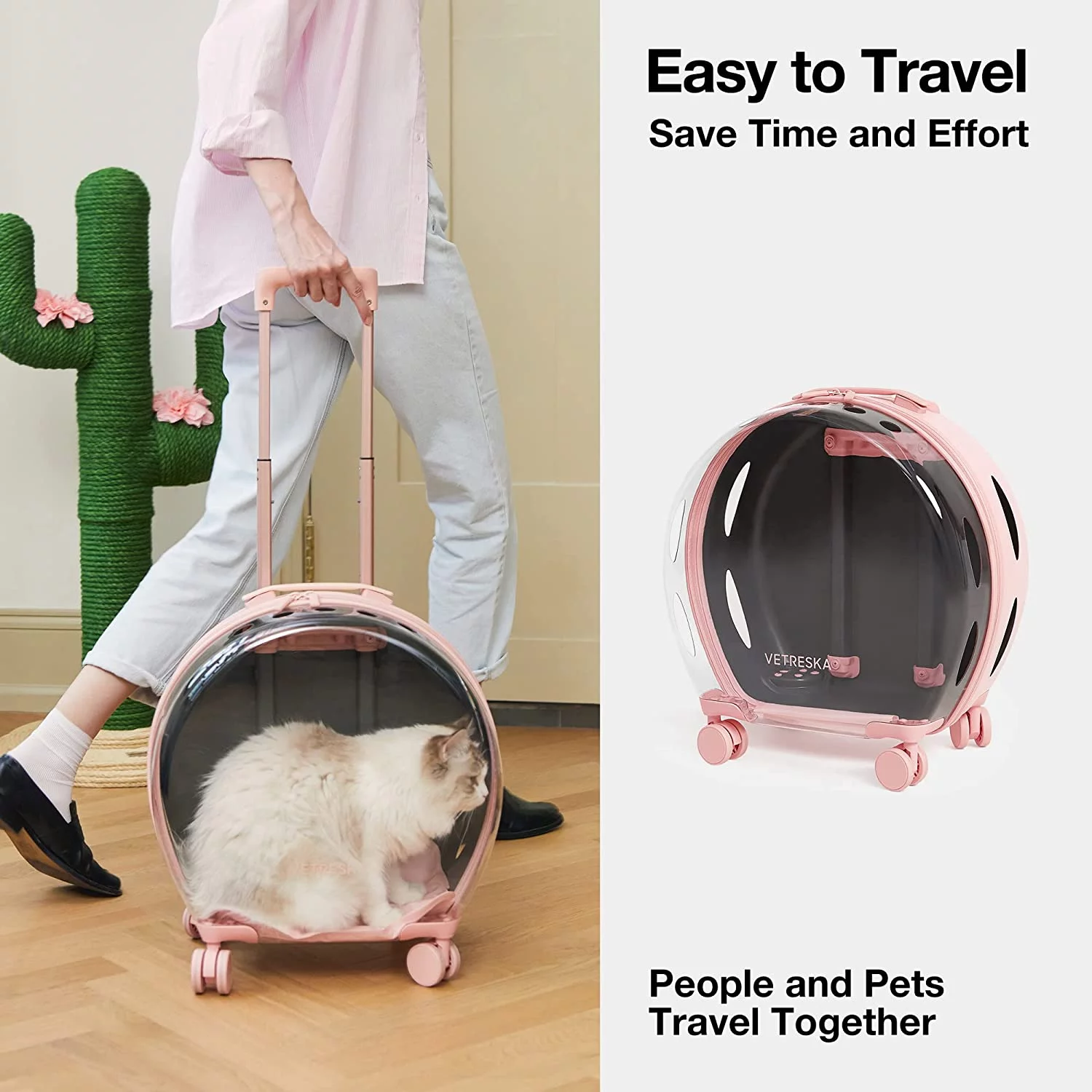 Pet Transport Luggage with Wheels and Telescopic Handle, Pet Travel Carrier for Small & Medium Dogs/Cats