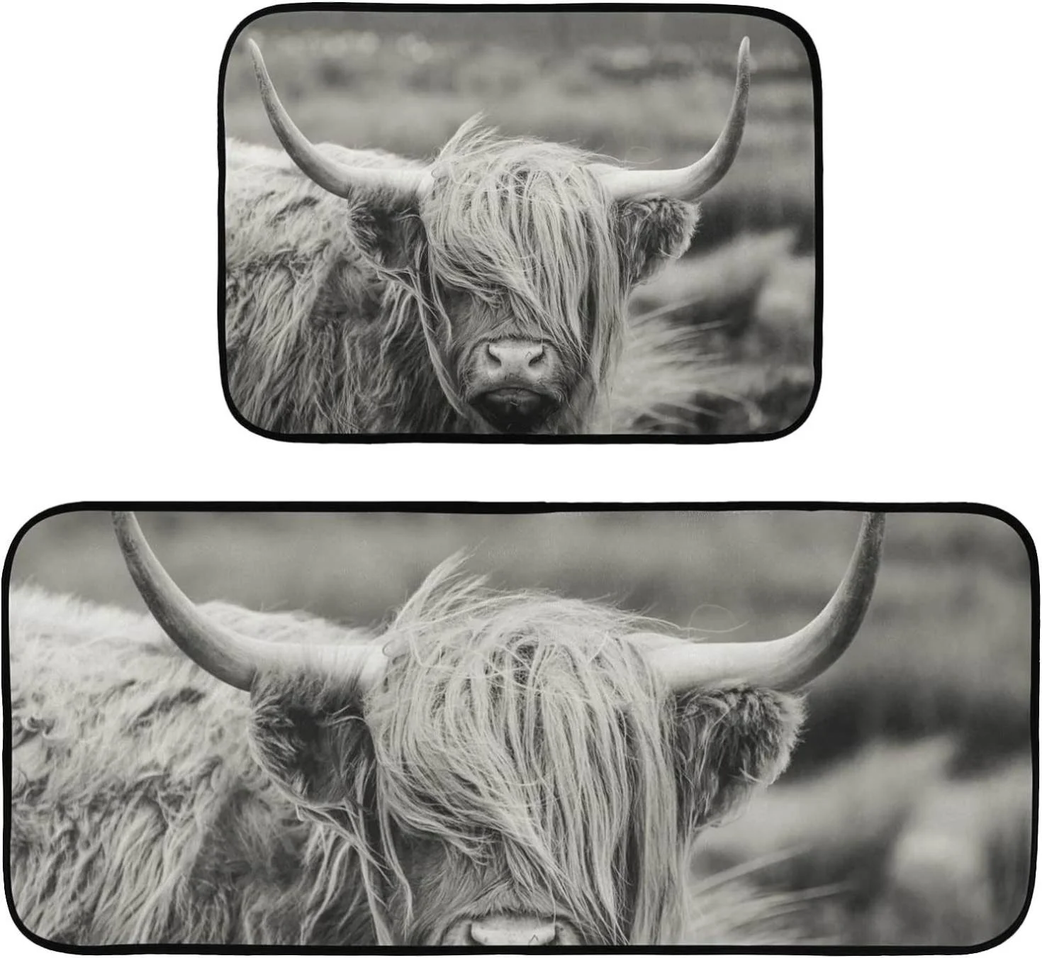 Hyjoy Kitchen Rugs 2 Piece Waterproof Non Slip Kitchen Mat Highland Cow Kitchen Rug Set for Sink Office Kitchen Cafe, 19.7