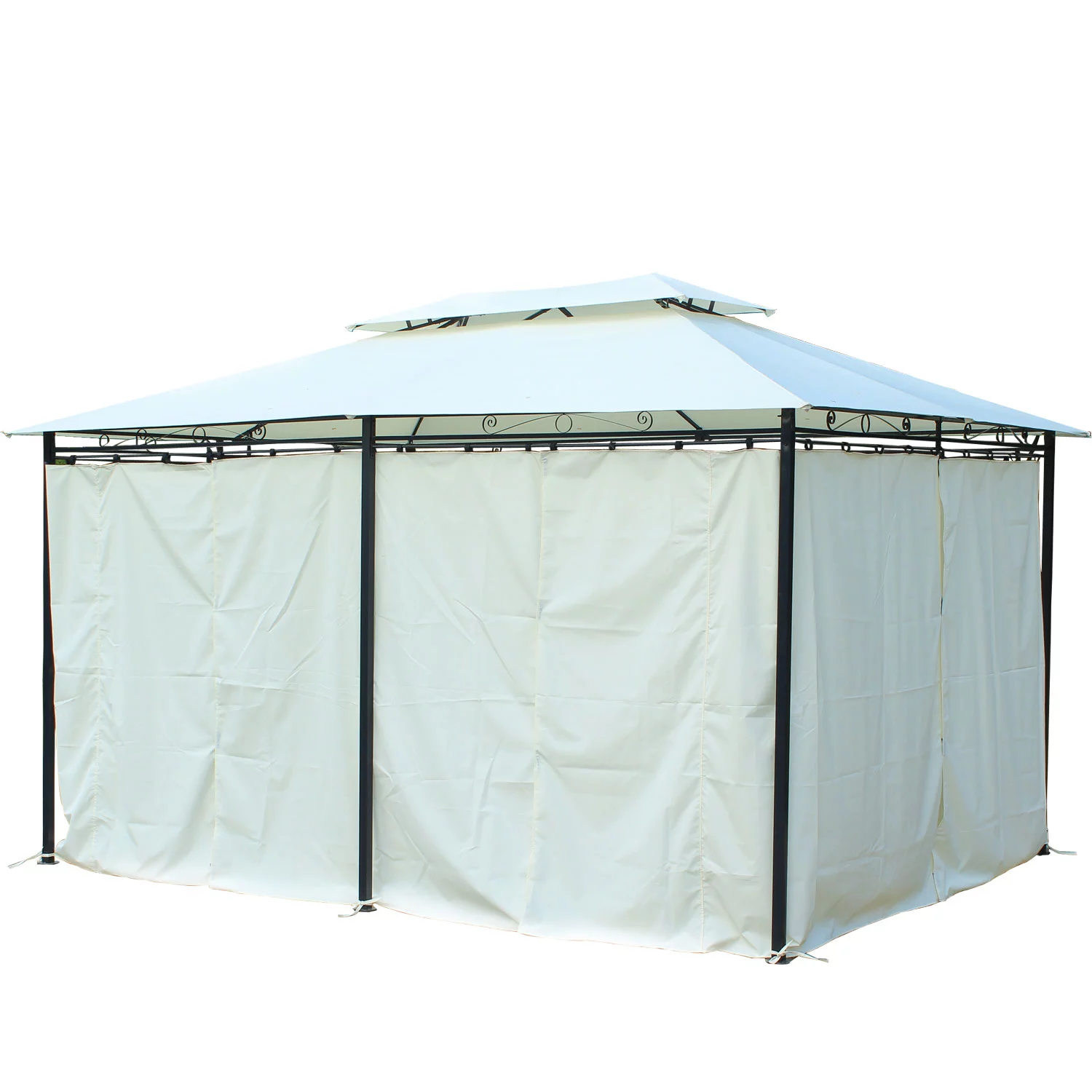 Large Outside Relaxing Cabana w/ Steel Frame & Removable Curtains, Cream White