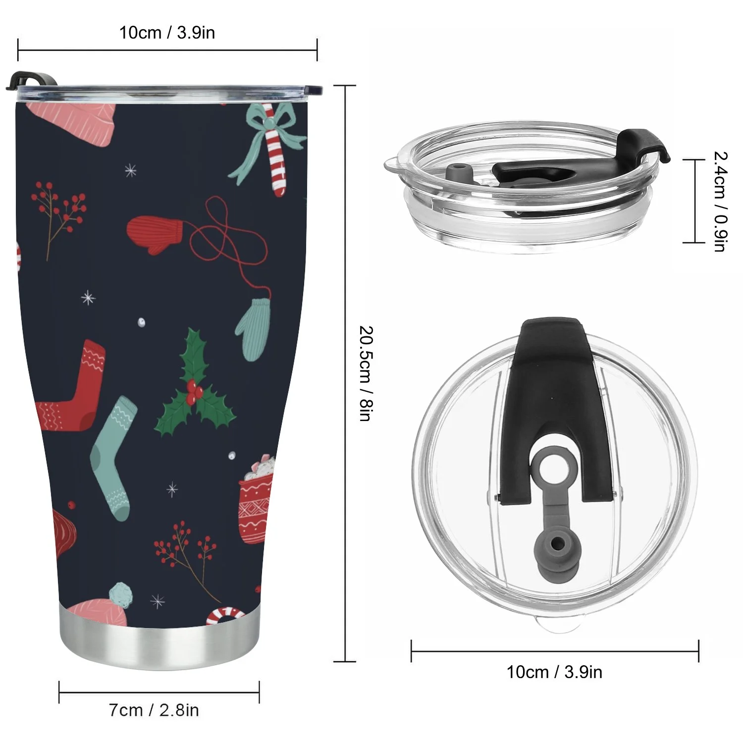 Hidove Stainless Steel Tumbler, Christmas Set Elements Pattern 30oz Leak Proof & Stainless Steel Bottle for Hot & Cold Drinks - Coffee Travel Mug, Water Metal Canteen, Thermal Cup