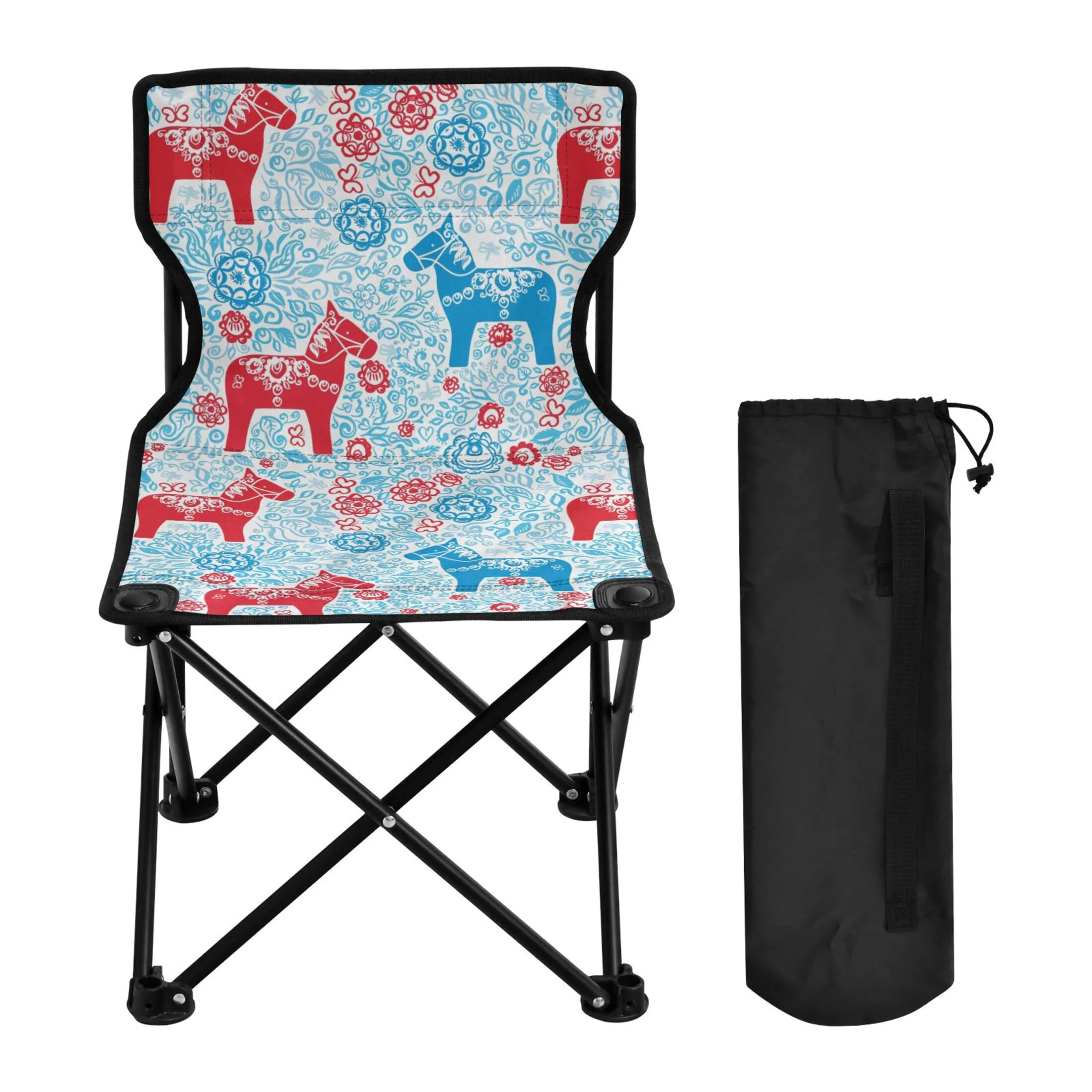 Traditional Horse and Flowers Portable Camping Chair Outdoor Folding Beach Chair Fishing Chair Lawn Chair with Carry Bag Support to 220LBS