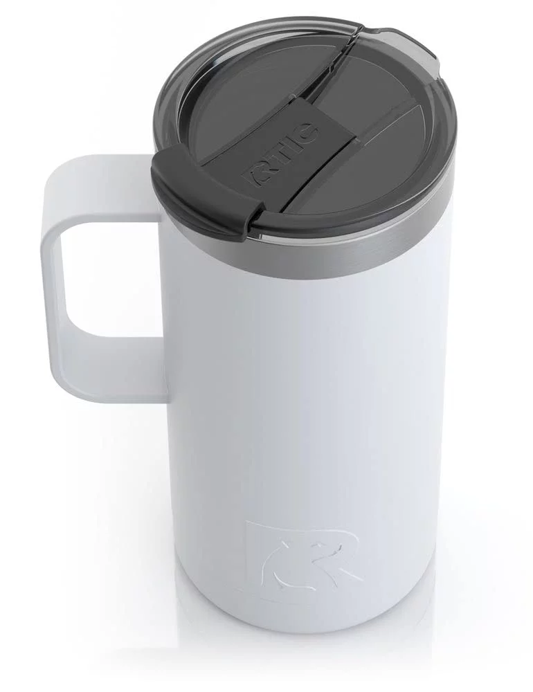 RTIC 16 OZ Stainless Steel Insulated Travel Mug, Splash-Proof Lid, White
