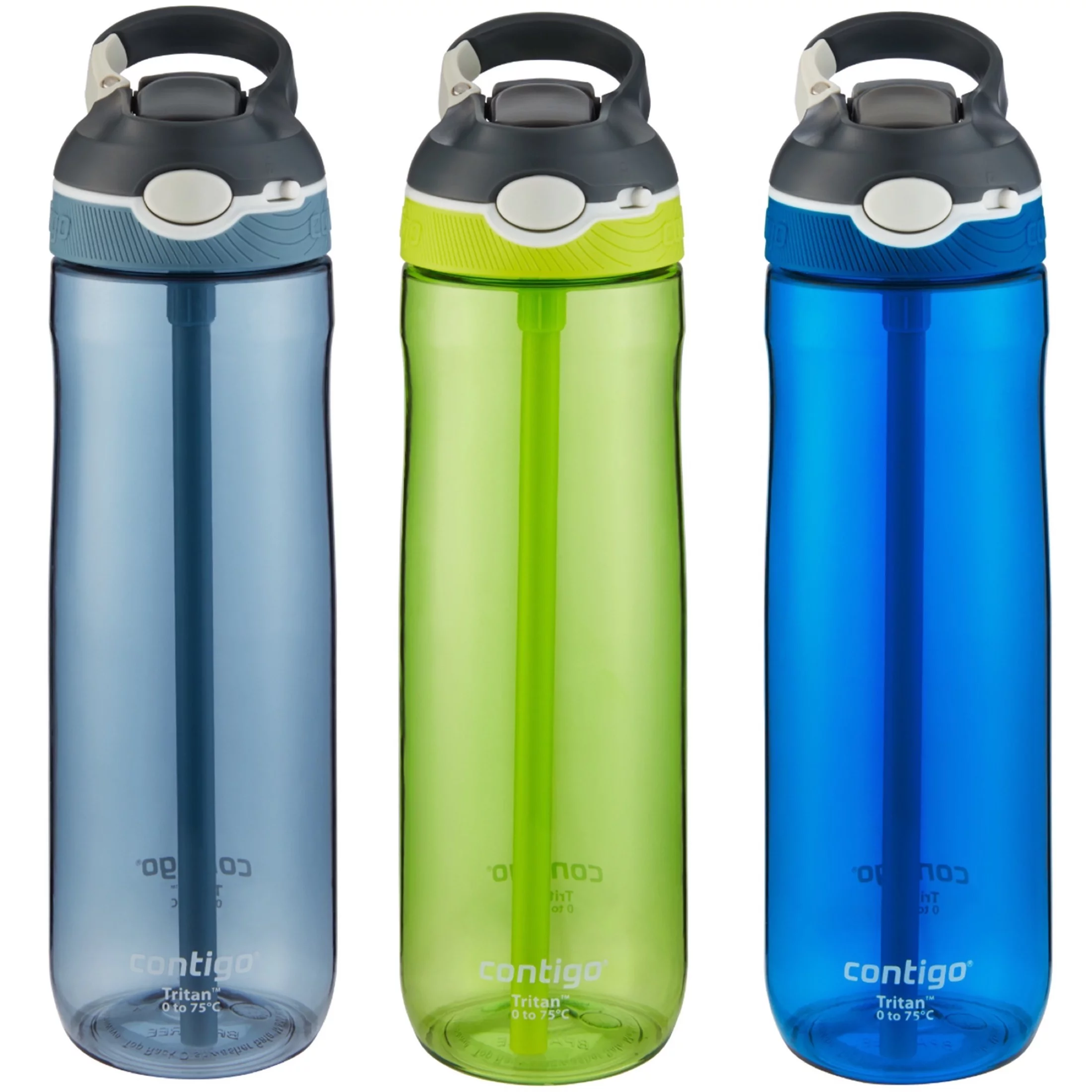 Contigo Ashland Water Bottle with AUTOSPOUT Straw Lid Stormy Weather/Vibrant Lime/Monaco, 24 fl oz. 3-pack