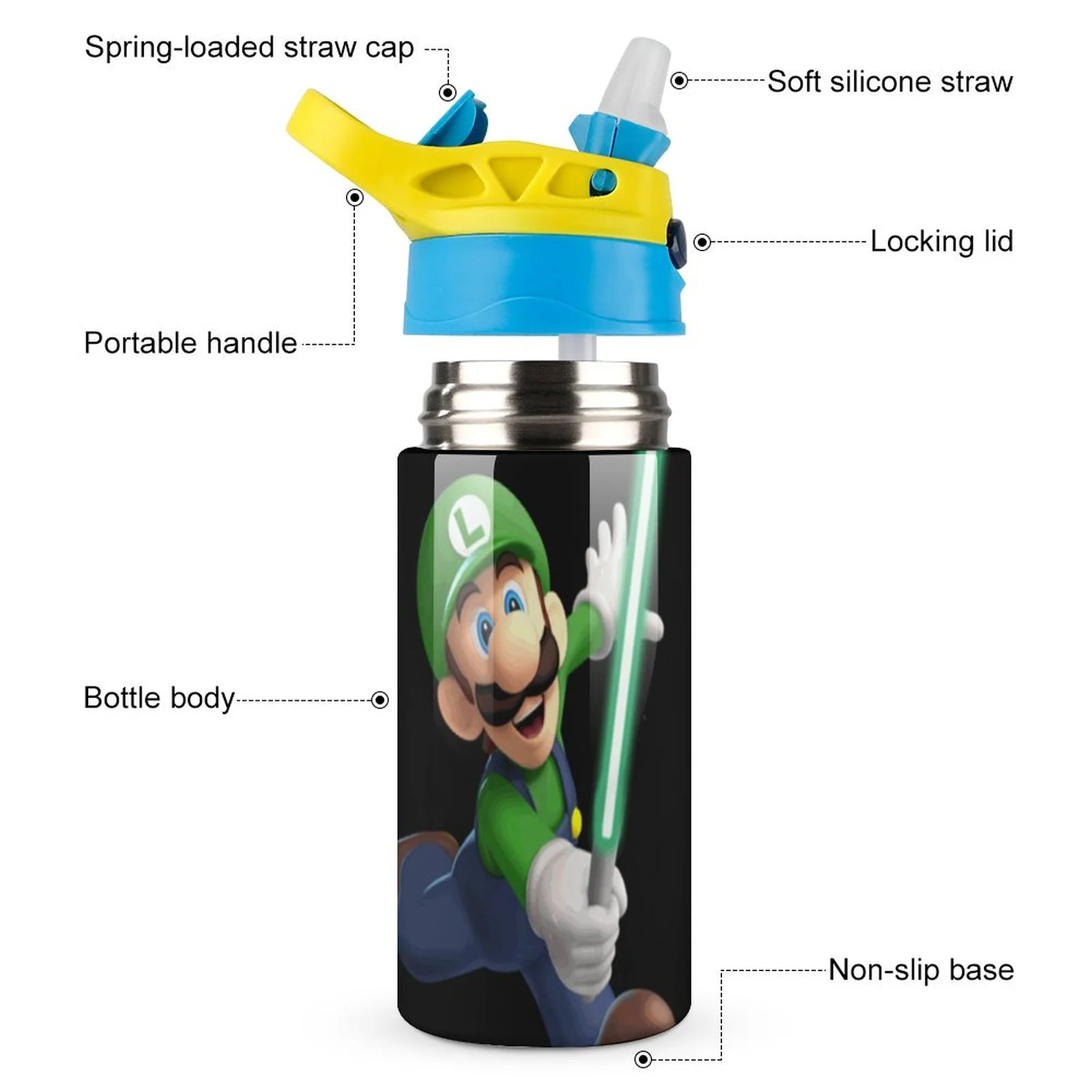 Adventure Luigi's Mansion Kid's Insulated Water Bottle With Straw Vacuum Stainless Steel Cup Leak-Proof Children Toddler Thermoses