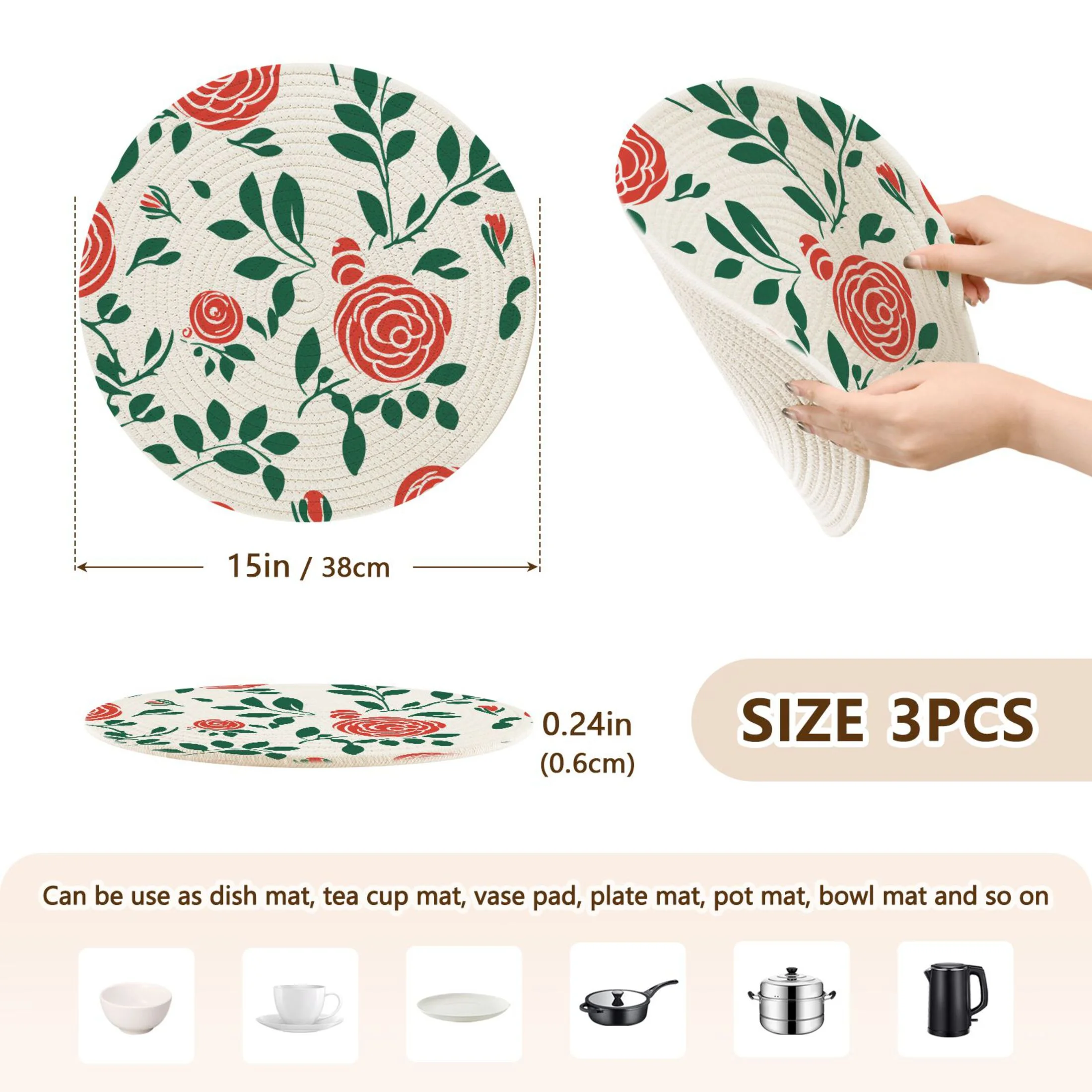 Peony Abstract Flowers 3 PCs Pot Holders Trivets Kitchen 15