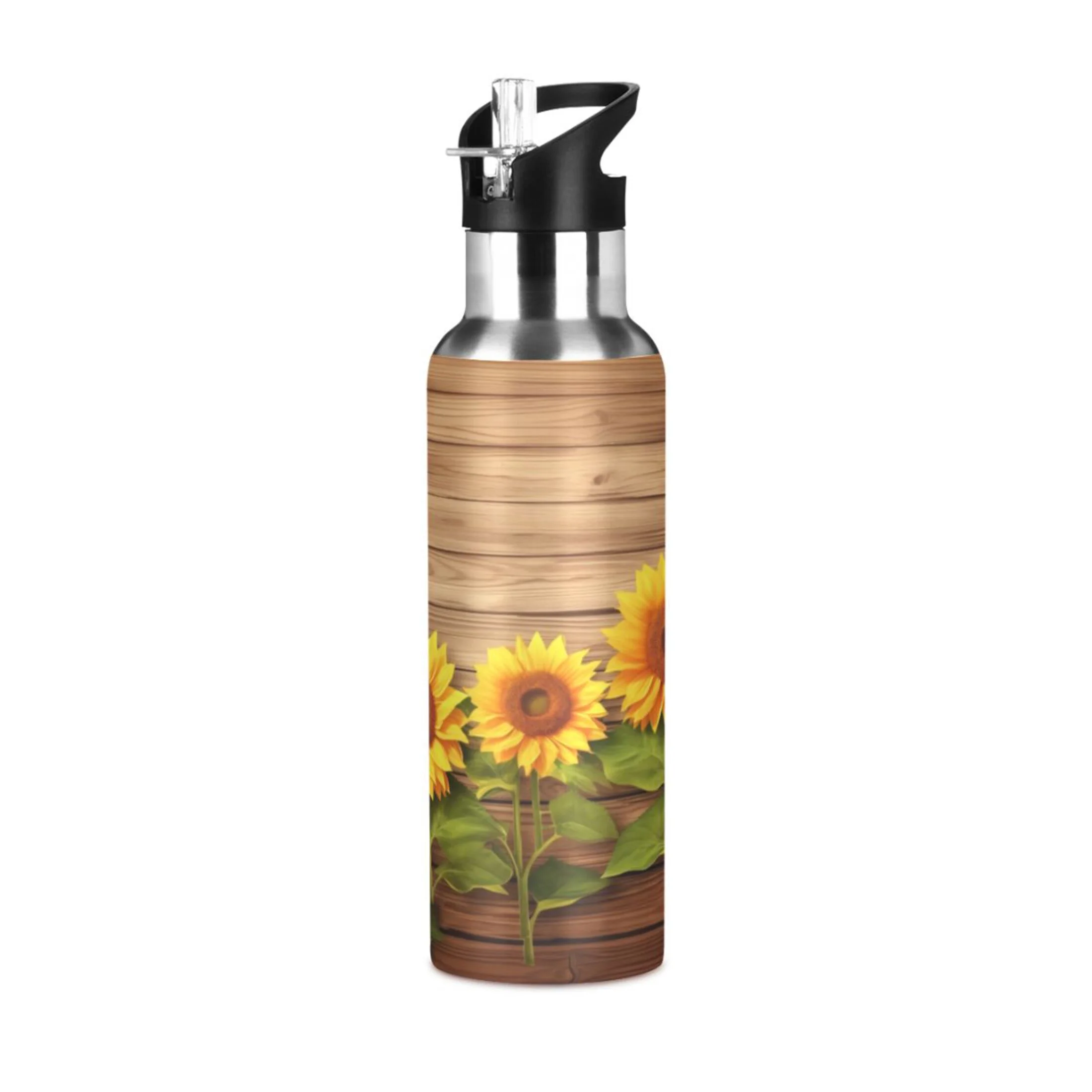 Sunflowers Water Bottles Insulated Thermos Kids Stainless Steel Bottle with Straw Lid Flask Leakproof for Sports Gym 20 oz
