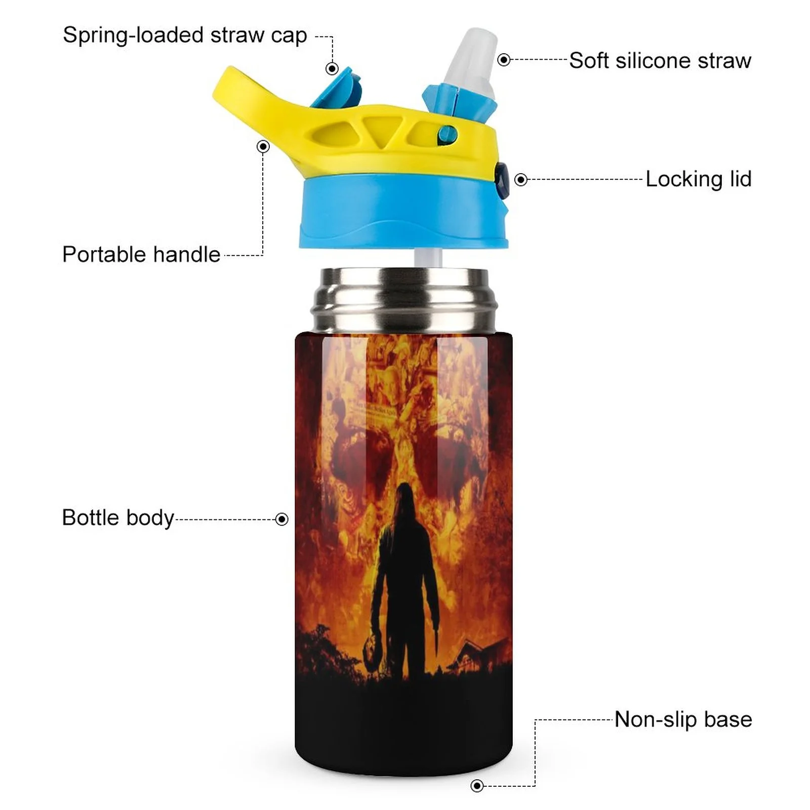 Michael Myers Skull Kid's Insulated Water Bottle With Straw Vacuum Stainless Steel Cup Leak-Proof Children Toddler Thermoses